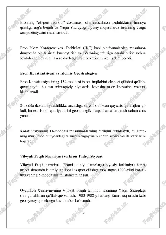ension iroq va suriyadagi qurolli guruhlarni qo'llab-quvvatlashda mazhabiy tafovutlar asosiy omil bo'lib, eron shialarni, saudiya arabistoni esa sunniylarni qo'llab-quvvatlaydi. saudiya arabistoni o'zini ikki muqaddas masjid homiysi sifatida taqdim etadi, bu esa eronning islom dunyosidagi yetakchilik da'vosiga qarshi diniy legitimlikni ta'minlaydi. 1979-yilgi eron inqilobi shialik siyosiylashuviga olib keldi, bu saudiya arabistonida sunniylik hukmronligiga qarshi bevosita tahdid sifatida ko'rildi. eronning falastin masalasiga munosabati eron falastin masalasini isroilni tan olmaslik va falastin davlatini qo'llab-quvvatlash orqali o'zining inqilobiy ideologiyasining bir qismi sifatida ko'radi. eron hamas va falastin islomiy jihodi kabi guruhlarga moliyaviy, harbiy va siyosiy yordam beradi, bu mintaqaviy beqarorlikka ta'sir ko'rsatadi. eron isroilni mintaqada aqsh va g'arbning manfaatlarini himoya qiluvchi qonuniy bo'lmagan davlat deb hisoblaydi, shuning uchun u falastin qarshiligini qo'llab-quvvatlaydi. eronning hizbulloh va boshqa ittifoqchilarni qo'llab-quvvatlashi eron hizbullohni 1982-yildan beri moliyaviy, harbiy va logistik jihatdan qo'llab-quvvatlab kelmoqda, bu esa 2006-yilgi urushda isroilga qarshi kurashishga yordam bergan. eron iroqdagi turli shia militsiyalariga, jumladan …