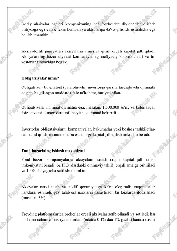 igi uchun qaytarilishni o'lchaydi; yuqori koeffitsient portfel samaradorligini yaxshiroq baholaydi. diversifikatsiya diversifikatsiya riskni kamaytirishning muhim strategiyasidir, 10-20 ta turli xil aksiyalarga sarmoya kiritish orqali bitta investitsiyaning muvaffaqiyatsizligi umumiy portfelga ta'sirini minimallashtirishga yordam beradi. aktivlarni taqsimlash diversifikatsiyaning yana bir turi bo'lib, unda sarmoyadorlar aksiyalar, obligatsiyalar va ko'chmas mulk kabi turli xil aktiv sinflariga mablag'larini taqsimlaydilar va 50/30/20 tamoyilidan foydalanish mumkin. geografik diversifikatsiya, masalan, aqsh va yevropadagi 35 va 65 ta kompaniyalarga sarmoya kiritish, ma'lum bir mintaqadagi iqtisodiy pasayish tufayli portfelga ta'sirni kamaytiradi. broker tanlash brokerning komissiya to'lovlari va narxlarini taqqoslang; ba'zi brokerlar har bir savdo uchun qat'iy to'lov oladi, boshqalari esa aktivlar bo'yicha foiz undiradilar. brokerning platformasi va vositalarini baholang; foydalanuvchi uchun qulay interfeys, real vaqtda ma'lumotlar, chartlar va tadqiqot resurslari savdo strategiyangizga yordam beradi. brokerning tartibga solinishi va xavfsizligini tekshiring; ishonchli broker sec kabi nufuzli organlar tomonidan tartibga solinadi va investorlarni himoya qiladi. investitsiya strategiyalari qiymatga investitsiya qilish strategiyasi arzon …