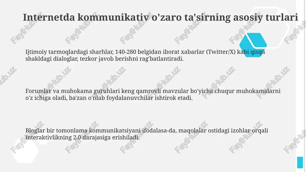 internetdagi kommunikativ oʻzaro ta’sirning asosiy turlari - Page 3