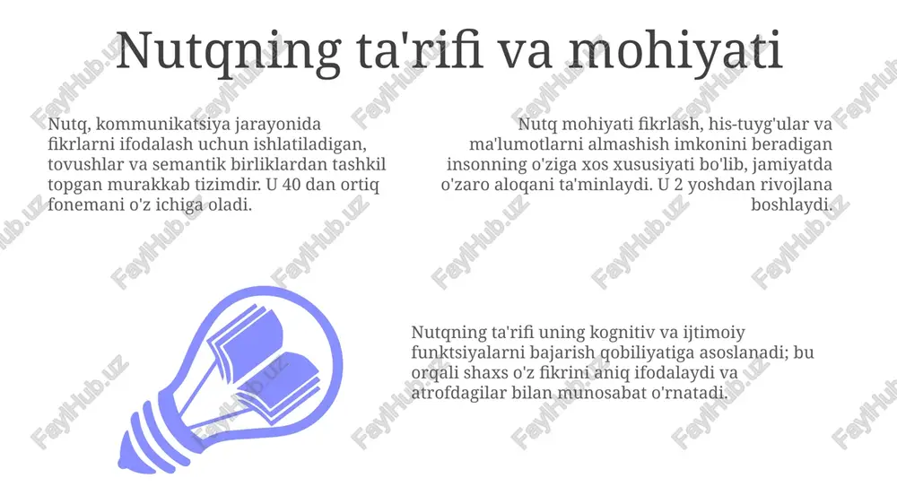 fuzdagi kamchiliklarni erta aniqlash mumkin. ikki tilli muhitda o'sgan bolalar, bir tilda o'sganlarga nisbatan 30% ko'proq kognitiv moslashuvchanlikka ega bo'lishadi, bu esa ularning nutq qobiliyatini sezilarli darajada oshiradi. e'tiboringiz uchun rahmat image1.jpeg image2.jpeg image3.jpeg