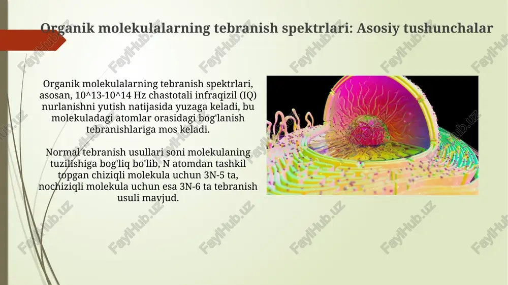 lgan iflosliklarini aniqlashga yordam beradi. elektron paramagnit rezonans (epr): asosiy tushunchalar va qo'llanilishi elektron paramagnit rezonans (epr) unpaired elektronlarning magnit momentlaridan foydalanadi va g=2.0023 atrofida rezonans chastotalarida (odatda 9.5 ghz x-band) mikroto'lqin nurlanishini yutishini aniqlaydi. epr spektroskopiyasi radikallar, o'tish metall ionlari va nuqsonlari bo'lgan molekulalarni o'rganishda qo'llaniladi, ularning elektron tuzilishini aniqlash va ularning dinamik xususiyatlarini o'lchash uchun foydalaniladi. xemilyuminessensiya: asosiy tushunchalar va qo'llanilishi xemilyuminessensiya - bu kimyoviy reaksiya natijasida hosil bo'lgan qo'zg'algan elektron holatidan fotonlar chiqarilishi bilan birga keladigan yorug'lik emissiyasi jarayonidir. klinik diagnostikada xemilyuminessensiya immunoassaylari juda sezgir bo'lib, pikogramm (10⁻¹² g) darajasida analitlarni aniqlash imkonini beradi. yadro magnit rezonansi (yamr): asosiy tushunchalar va qo'llanilishi yadro magnit rezonansi (yamr) atom yadrolarining magnit xususiyatlaridan foydalanib, molekulyar tuzilmani aniqlash uchun 1h, 13c kabi turli yadrolarning rezonans chastotalarini o'lchaydi. yamr spektroskopiyasi molekuladagi atomlarning kimyoviy muhitini aks ettiruvchi kimyoviy siljish (ppm) qiymatlarini aniqlaydi, bu esa molekulaning tuzilishini aniqlashga yordam beradi. xulosa va istiqbollar kelajakda, …