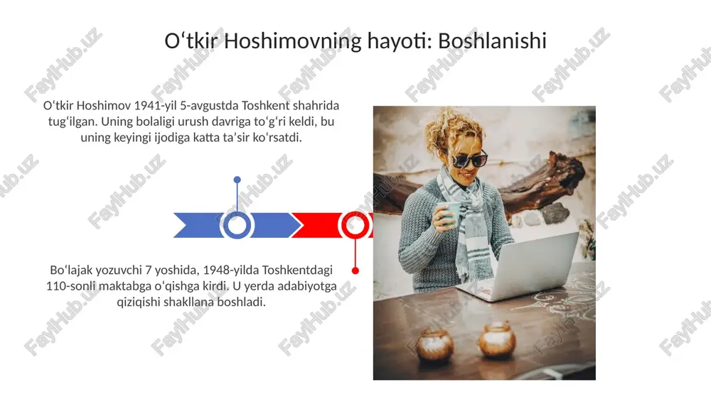 hrati" ordeni bilan taqdirlangan, bu orden uning ko'p yillik samarali mehnati va adabiyot sohasidagi yuksak yutuqlari uchun davlat tomonidan berilgan mukofotdir. xotirasi abadiy yodimizda o'tkir hoshimov xotirasini abadiylashtirish maqsadida toshkent shahrining markaziy ko'chalaridan biriga uning nomi berildi, bu 1990-yildan keyingi davrda adabiyotga hurmatning namunasidir. yozuvchining hayoti va ijodiga bag'ishlangan "o'tkir hoshimov fondi" 2014-yilda tashkil etilgan bo'lib, adibning asarlarini o'rganish va targ'ib qilish bilan shug'ullanadi, shuningdek, turli adabiy tadbirlar o'tkaziladi. adabiy merosining ahamiyati hoshimovning asarlari 20-asr oxiri va 21-asr boshidagi oʻzbekiston jamiyatining murakkab ijtimoiy-siyosiy jarayonlarini aks ettiradi, bu esa tarixiy ahamiyatga ega. uning qahramonlari orqali milliy oʻzlikni anglash, insoniylik va ma’naviyat masalalari 1980-yillardan keyingi adabiyotimizda yangi sahifa ochdi, muhim mavzularni koʻtaradi. shaxsiy hayoti sahifalari yozuvchining shaxsiy hayotida 1980-yillarda sog'lig'i bilan bog'liq muammolar yuzaga kelgan, ammo bu uning ijodiy faoliyatiga ta'sir qilmagan. u doimo oilasining qo'llab-quvvatlashini his qilgan. o'tkir hoshimovning shaxsiy hayoti asosan adabiyotga bag'ishlangan bo'lib, u ijodiy izlanishlar bilan band bo'lgan. …