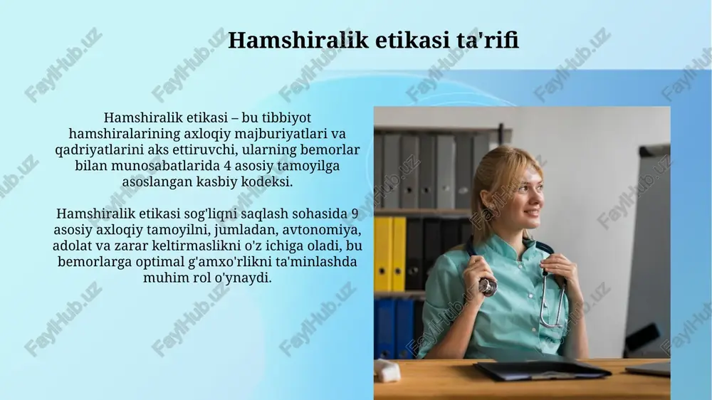 a, 5-moddada ko'rsatilgandek, zarar ehtimoli yuqori bo'lsa. qonunchilik va siyosat qonunchilik sog'lom turmush tarzini targ'ib qilish uchun oziq-ovqat mahsulotlarini etiketlash bo'yicha siyosat kabi standartlarni belgilaydi va bu iste'molchilarga ma'lumotli tanlov qilish imkonini beradi. milliy sog'liqni saqlash siyosati 2030 yilga mo'ljallangan sog'lom turmush tarzi maqsadlariga erishish uchun ajratilgan mablag'lar va dasturlarni belgilaydi, bu resurslarni taqsimlashni ta'minlaydi. sog'lom turmush tarzini targ'ib qilishda jamoatchilik salomatligining etikasi jamoat salomatligini targ'ib qilishda etik masalalar muvozanatni talab etadi: individual avtonomiya (masalan, chekishni tanlash) va butun aholining farovonligi (masalan, passiv chekishning zarari) o'rtasida. bu muvozanatga ehtiyotkorlik bilan erishish kerak. resurslarni taqsimlashda adolatli bo'lish juda muhim: kam ta'minlangan jamoalarga sog'lom turmush tarzini targ'ib qilish bo'yicha dasturlarni amalga oshirishda asosiy e'tibor qaratilishi kerak, chunki ular salomatlikdagi nomutanosibliklarga duch kelishadi. e'tiboringiz uchun rahmat image2.jpg image3.jpg image4.jpg image5.jpg image6.jpg image7.jpg image8.jpg image9.jpg image10.jpg image11.jpg image12.jpg image1.png