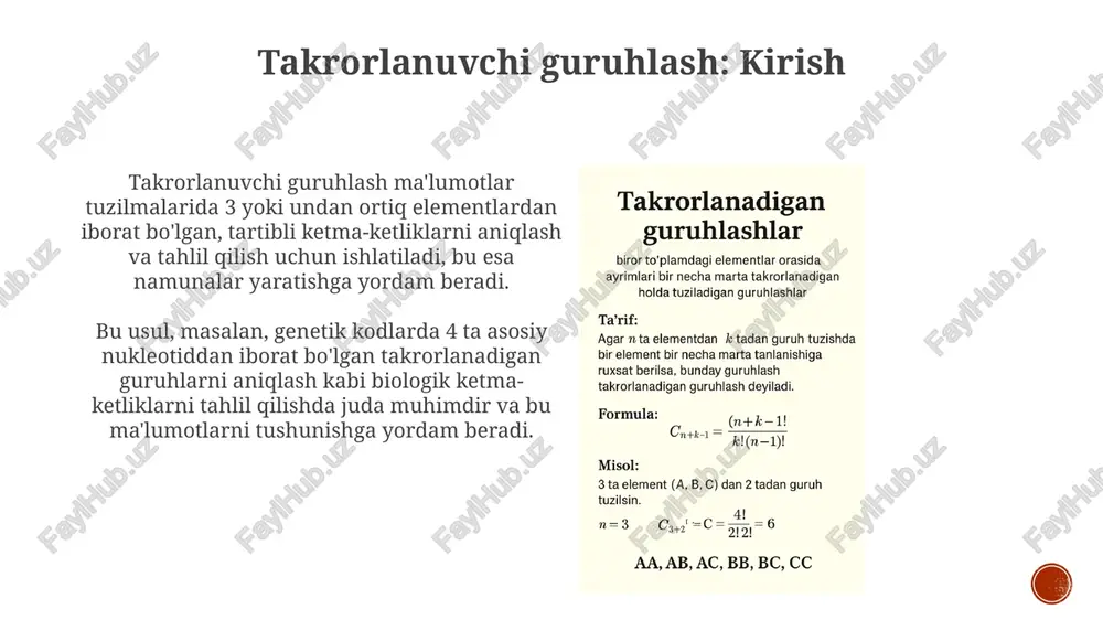 iqlik bilan shaxsni identifikatsiya qilish uchun dnk barmoq izi texnologiyasida qo'llaniladi. mikrosatellitlar yoki oddiy takrorlanuvchi ketma-ketliklar (ssrs) kabi takrorlanuvchi guruhlar o'simliklar va hayvonlarning xilma-xilligini o'rganish va 46 ta xromosomni tahlil qilishda muhim ahamiyatga ega. amaliy qo'llash sohalari: tasvirni qayta ishlash tasvirni qayta ishlashda, takroriy guruhlash usullari, masalan, 8x8 pikselli bloklar bilan ishlaydigan jpeg siqishda qo'llaniladi, bu yerda dct transformatsiyasi takrorlanadi. tibbiyotda takroriy guruhlash yordamida 3d tomografiya skanerlashlaridagi artefaktlarni kamaytirish mumkin, bunda har bir qatlam bir necha marta qayta ishlanadi. dasturlash tillarida amalga oshirish tsikl operatorlari (for, while) takrorlanuvchi guruhlarni amalga oshirishning asosiy usullaridan hisoblanadi, masalan, 1 dan 10 gacha bo'lgan sonlarni chiqarish kabi sodda operatsiyalarda keng qo'llaniladi. massivlar va ro'yxatlar (list) kabi ma'lumotlar strukturalari takrorlanuvchi guruhlar bilan ishlashda muhim rol o'ynaydi, 100 ta elementdan iborat massivni qayta ishlash kabi murakkab vazifalarni bajarishda. optimallashtirish texnikalari optimalizatsiya texnikalari 80/20 qoidasiga asoslanishi mumkin, bu erda 80% natijalarga erishish uchun resurslarning atigi 20% ishlatiladi, …