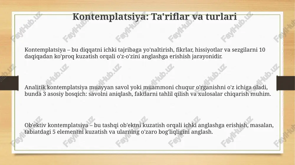 olar va ijtimoiy maqbullik biasiga moyil bo'lishi mumkin, natijalarni baholashda ehtiyotkorlik talab etiladi. transpersonal psixologiyada kontemplatsiyaning haddan tashqari ruhiylashtirilishi, empirik dalillarga asoslanmasligi va ilmiy baholashga to'sqinlik qilishi mumkin bo'lganligi uchun tanqidga sabab bo'ladi. kelajakdagi tadqiqotlar kontemplatsiyaning turli xil shakllarining neyrofiziologik ta'sirini 7 tesla mrt va eeg kabi ilg'or texnologiyalar orqali aniqroq o'rganishi kerak. e'tiboringiz uchun rahmat image3.png image4.png