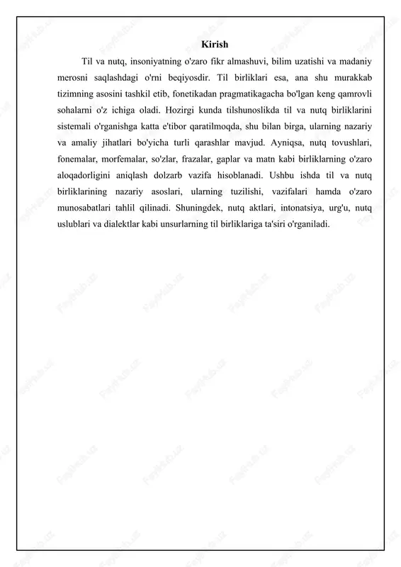 di, nutq esa tilni rivojlantiradi va boyitadi. til birliklari umumiy qonuniyatlarni aks ettirsa, nutq birliklari xususiylikni namoyon qiladi. til birliklari statik bo'lsa, nutq birliklari dinamikdir. til – sistema, nutq esa faoliyatdir. shu nuqtai nazardan, til va nutq bir-birini to'ldiruvchi va ta'minlovchi ikki muhim hodisadir. tilning qonuniyatlari nutqda amalga oshadi, nutqning xususiyatlari tilga ta'sir etadi. til va nutqning o'zaro munosabatini o'rganish tilshunoslikning muhim vazifalaridan biridir. tilshunoslar til va nutqning o'zaro ta'sirini tahlil qilish orqali til tizimining ishlash mexanizmini, nutq jarayonining psixologik va ijtimoiy asoslarini aniqlashga harakat qiladilar. bu tadqiqotlar til o'rgatish, nutq madaniyatini rivojlantirish, sun'iy intellekt yaratish kabi amaliy sohalarda muhim ahamiyatga ega. xususan, kompyuter tilshunosligida nutqni tanish va sintez qilish algoritmlarini yaratishda til va nutq birliklarining o'zaro munosabatini hisobga olish zarur. 📊 til va nutq birliklari haqida asosiy ma'lumotlar ushbu statistika til va nutq birliklarining asosiy ko'rsatkichlarini, ularning o'zaro munosabatini aks ettiradi. eng ko'p ishlatiladigan fonemalar chastotasi 10% ma'lum bir …