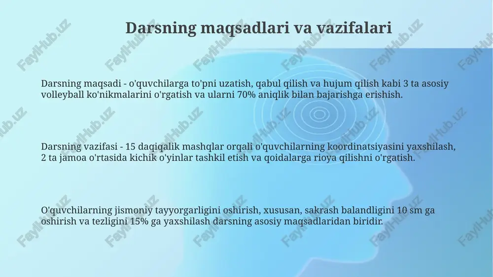 voleybol darsi uchun dars bayonnomasini tuzish - Page 3