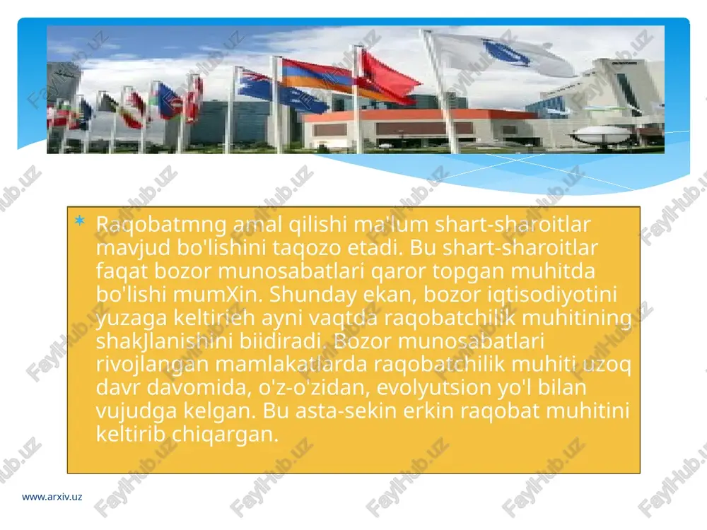 judga keltirishda amalga mhirilnvotgan barcha ishlar ho7of infisnriivorini tarki-moliya vazirligida yoki joylardagi moliya organlariddcklaratsiyadano'tkazishlari shart. www.arxiv.uz keyingi yillarda davlat reyestrini yuritish uslubiyotini takomillashtirib borish, kichik biznes va xususiy tadbirkorlikning rivojlanishi, chet el investitayatarining kirib kclishi natijasida barpo etilayotgan korxonalar salmogining oshishi va boshqa omillar ta'sirida ko'pgina monopolist korxonalar tovar bozorlaridagi ulushining kamayishi munosabati bilan davlat reyestridan chiqarilmoqda. agar 1999 yilning 1 oktyabr holatiga reyestrda 716 xo'jalik yurituvchi subyckt 1924 turdagi mahsulot, ish, xizmat bo'yicha ro'yxatga olingan bo'lsa, 2003 yilning 1 yanvar holatiga 386 ta xo'jalik yurituvchi subyektlar 247 ta mahsulot (tovar, ish va xizmat)lar tudari bo'yicha hisobga olingan. umum&n olganda, 2003 yilning 1 yanvariga kelib monopolist-korxonalar soni 1996 yilga nisbatan 2,5 barabarga, monopol mahsulotlar soni esa, 17 barobarga qisqardi.rcspublikada faqat 2003-2004 yillar davomida monopol mavqyeidagi 1418 ta aksionerlik jamiyatlari aksiyalari paketi, 494 ta mas'uliyati chcklangan jamiyatlaring nizom jamg'armasi davlat ulushi, 1657 ta korxona va obyektlar to'liq mufk majmuaiari sotildi va …