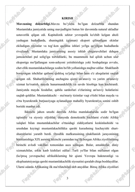 iy harakatga boshchilik qilgan siyosiypartiyalarning kurtaklari edi. kurs ishining sturukturasi.kurs ishi ikki bob, to’rt paragirif, xulosa, foydalangan adabiyotlar ro’yhatidan iborat. i. bob. fransiya konsullik davrida 1.1. fransiyaning xvii asr o’rtalaridagi ijtimoiy iqtisodiy siyosiy rivojlanishi xvii asrning o’rtalarida fransiya g`arbiy yevropaning eng yirik va markazlashgan davlati edi. bosh vazir kardinal rishele (1624—1642) davrida absolyutizm mustaxkamlandi. o’ttiz yillik urushning g`olibona natijalari yevropada fransiyaning siyosiy ustunligini ta’minladi. mamlakat iqtisodiyoti agrar tavsifiga ega edi axolining 85% qishlokda yashar edi. sanoatda yetakchilik rolini to’qimachilik tarmog`i o’ynar edi. xvii asrda mamlakatda «dastlabki jamg`arish» jarayonlari davom etardi . bu yerda davlat qarzlari, soliq bosimi, sudxo’rlik moliyasi katta axamiyatga ega edi. manufaktura ishlab chiqarilishi asta sekinlik bilan rivojlanishiga qaramasdan feodal munosabatlar mamlakatda ustunlik qilar edi. dvoryanlar tabaqasida ham ijtimoiy siljishlar ko’zga tashlanardi. asilzoda dvoryanlarning («qilich dvoryanlari») katta qismi iqtisodny jixatdan zaiflashardi. shu paytning o’zida dvoryanlar tabaqasi savdo— sanoat doiralardan chiqqan dvoryanlar xisobiga kengaymoqda edi. sanoat, savdo va sudxo’rlik …