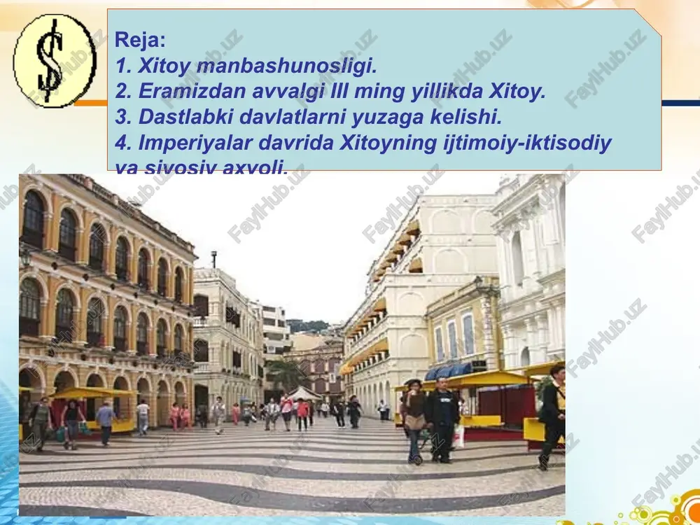 ya1 mustaxkam emas edi. xi asrga kelib chjouslar xukmronligi boshlandi. shan in davlati u-din vafotidan sung chjous qabilalarining siyosiy aktivligi oshib tyxminan 1027 yilgi chjouslar in xukmronligiga barham berdi hamda xokimiyat tepasiga kelgan chjouslar xo`jalikni ko`p turlarini tez o`zlashtirib oldilar. jumladan bronzann kayta ishlash sohasi juda yaxshi yulga kuildi, bundan tashkari in davri san`ati ayniqsa sopol idishlari metalga berilgan bezaklarini hamda qadimda mashxur bo`lgan inlarni harbiy aravalarini kayta o`zlashtirib oldilar va harbiy maqsadlarda foyd;1landilar. 10 shuningdek inlarni yozuvlari o`zlashtirildi extimol in xatlarini kabul qilgan bo`lishi mumkin chunki x1-1x asrlarda chjous epigrafnk manbalri in ierogli4)ida yozilganligi ma`lum, viii asr bsshlariga kelib chjous bilan shun qabilalari o`rtasida jang bo`lib o`tdi lekin ular karindosh qabilalar bo`lsa ham ou kurashda yarim ko`chmanchi shunlar g`olib chikib xokimiyatga yu-van keldi taxminan 770 yillarga kelib gyuytaxtni yoyanga kuchirib ush-sh asrlar oraligida sharkin chjou davlati nomi bilan foliyat ko`rsatdi. viii asrda qadimgi xitoy manbalarida ko`rsatilgan qabilalari juda urushkok …