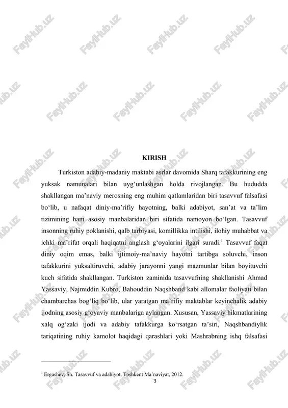 zga singib ketgan, insonni ruhiy poklanish, ezgulikka intilish, komil inson bo‘lishga chorlaydigan qudratli ma’naviy maktab sifatida alohida ahamiyatga ega. tasavvufiy meros, xususan, turkiston hududida faoliyat yuritgan yassaviylik, naqshbandiylik, kubroviylik tariqatlari o‘zbek adabiyotining shakllanishi va taraqqiyotiga bevosita ta’sir ko‘rsatgan. alisher navoiy, mashrab, ogahiy, nodira kabi adabiyot namoyandalari asarlarining g‘oyaviy ildizlari aynan tasavvufiy dunyoqarashga borib taqaladi. shunday ekan, adabiyot fanini o‘qitishda tasavvuf manbalarini o‘rganish nafaqat adabiy jarayonni chuqur tushunishga, balki o‘quvchilarning ruhiy-intellektual kamolotini ta’minlashga xizmat qiladi. mazkur merosni ta’lim jarayoniga ilmiy-metodik asosda integratsiya qilish orqali yoshlarni komillik, sabr-toqat, mehr-shafqat, halollik, adolat kabi fazilatlarga yo‘naltirish mumkin. hozirgi ta’lim jarayoni zamonaviy texnologiyalar, raqamli ta’lim vositalari va interfaol metodlar bilan boyib borayotgan bir paytda tasavvufiy g‘oyalarni o‘quvchi ongiga sodda, tushunarli va zamon talablari bilan uyg‘un tarzda yetkazish masalasi amaliy ahamiyat kasb etmoqda. o‘quvchilar shaxsiy tajribaga, tahliliy fikrlashga asoslangan darslar orqali tasavvufning hayotiy qadriyat sifatidagi funksiyasini chuqur anglaydi. bu esa ma’naviy tarbiya samaradorligini oshirish, yoshlarni milliy …