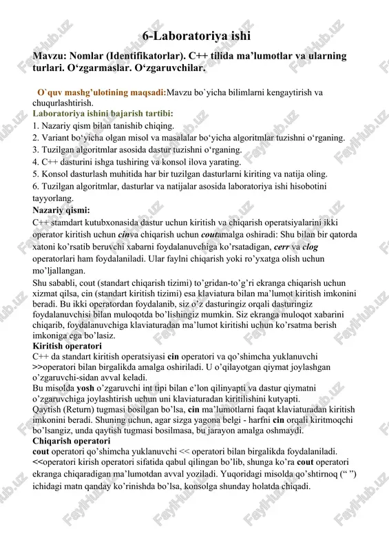 c++ tilida nomlar va ularning turlari haqida ma'lumotlar - Page 3