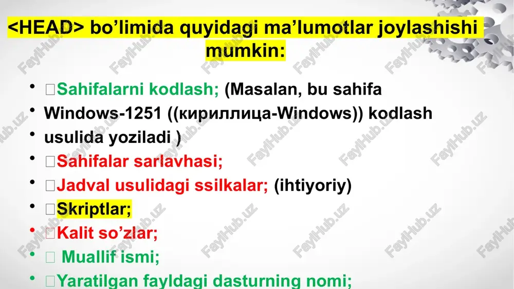 frontendda html teglari bilan ishlash, head bo’limi tahlili, html tilida formalar va mashqlar. - Page 3