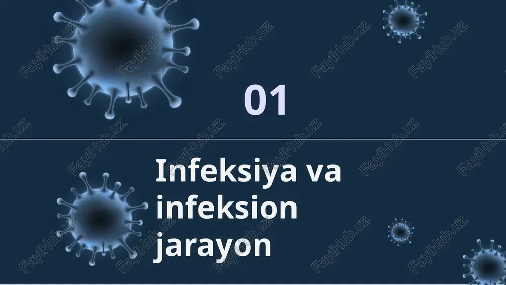 engil og’ir har qanday mikrob tarkibida zaharli modda – toksin bo’ladi. toksin mikrobning hayot faoliyati oqibatida hosil bo’lib, atrof muhitga tarqalsa – ekzotoksin deyiladi. grammusbat mikroblar ekzotoksin hosil qiladi (difteriya tayoqchasi, botulizm) . ekzotoksin oqsil moddasini saqlaydi. mikrob tanasi parchalanishi oqibatida atrof muhitga tarqaladigan bo’lsa – endotoksin deyiladi. grammanfiy mikroblar endotoksin ajratadi (vabo vibrioni, ich terlama mikrobi). tananing mikrob kirib, tarqaladigan joyi – infeksiyaning kirish darvozasi (ikd) deyiladi. masalan: gripp, qizamiq, suvchechak, ko’kyo’tallarda ikd – yuqori nafas yo’llari. ichak infeksiyalari uchun ikd – og’iz orqali. yuqumli kasalliklarning tanaga tushgan mikrob qonga o’tishi bakteremiya deyiladi. zoonoz kasalliklar yuqumli kasalliklarning turlari antroponoz kasalliklar antropozoonoz kasalliklar yuqumli kasalliklarda mikrob qayerda joylashishiga qarab quyidagi guruhlarga bo’linadi: 1.ichak infeksiyalari. 2. nafas yo’llari infeksiyalari. 3. qon orqali yuqadigan infeksiyalar. 4. tashqi qoplam (teri) orqali yuqadigan infeksiyalar. 5. turli yo’llar bilan yuqadigan infeksiyalar. “boshqariladigan infeksiyalar” bu guruhga emlash yo’li bilan oldini olish mumkin bo’lgan yuqumli kasalliklar kiradi. …