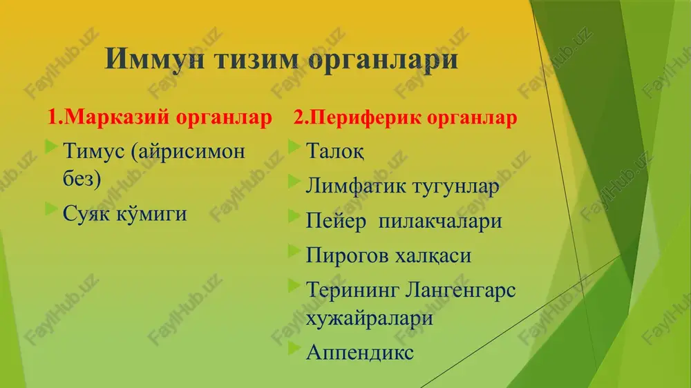 izmning maxsus bo'lmagan rezistentligini ham ta'minlaydi. qon oqsillari qondagi properdin, leykin, β-lizin, eritrin kabi oqsillar ham bakteritsid ta'sirga ega bo'lib, maxsus bo'lmagan rezistentlikda muhim o'rin tutadi. ayniqsa, ular orasida properdinning o'rni kattadir. properdin bu molekulyar massasi 230 kda ga teng oqsil bo'lib, komplementni alternetiv yo'l orqali faollashtirish xususiyatiga ega. boshqa gumoral omillar bilan birgalikda bakteritsid, gemolitik, viruslarni neytrallash vazifalarini ham bajaradi. o'tkir faza oqsillari ular qonda faqat odamlarda turli etiologiyali o'tkir yallig'lanish kasalliklari kuzatilganda paydo bo'ladi va maxsus bo'lmagan rezistentlikni ta'minlashda ishtirok etadi. ular jigarda sintezlanib, vakillariga s-reaktiv oqsil, mannozabog'lovchi oqsil va zardob amilodli protein kiradi. s-reaktiv oqsil - molekulyar massasi 120 kda ga yaqin, 5-6 polipeptidlardan iborat, pentraksinlar oilasiga kiruvchi oqsil. u bakteriyalarning uglevod guruhlari, fosforilxolin, dnk va ba'zi oqsillari bilan birikuvchi s-lektin bo'lib, organizm hujayralarining fosfolipidlari bilan birikmaydi. s-reaktiv oqsil leykotsitlar harakatchanligini, t- limfotsitlar bilan bog'langan holda ular funktsional faolligini kuchaytiradi, fagotsitoz jarayoniga ijobiy ta'sir etadi. agglyutinatsiya, pretsipitatsiya, …