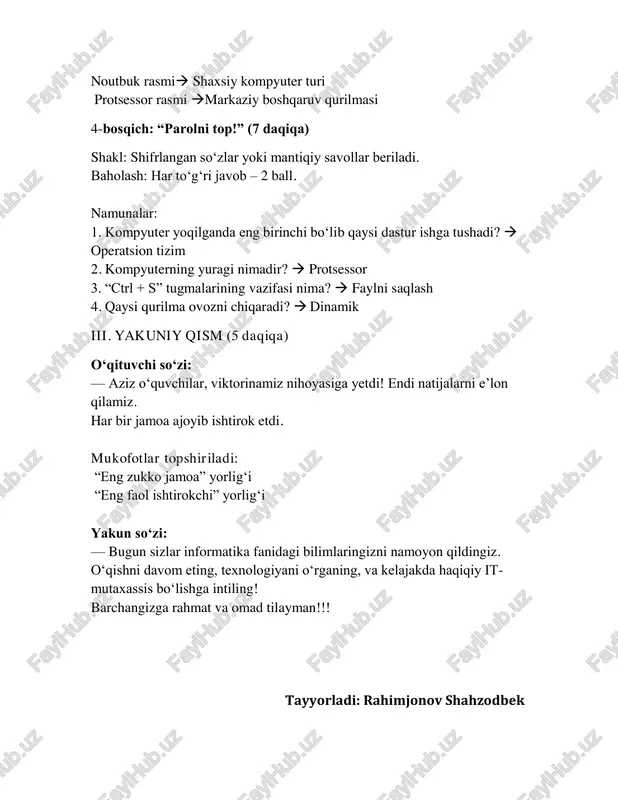 viktorina mavzusida dars ishlanma, viktorinalar, ssenariy - Page 3