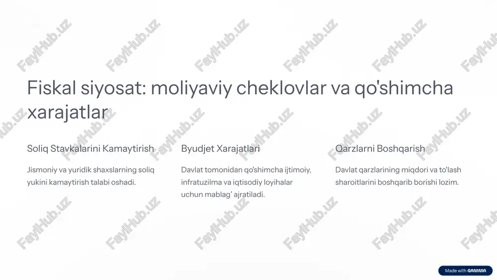 orilgan samarali fiskal va pul-kredit siyosati chora-tadbirlari iqtisodiy o'sishni ta'minlashda, ishsizlik va inflyasiyani kamaytirish, import va eksportni tartibga solishda muhim ahamiyat kasb etadi. 10 image-1002-1.png image-1002-2.png image-1-1.png image-1003-1.png image-1003-2.png image-2-1.png image-1004-1.png image-1004-2.png image-1005-1.png image-1005-2.png image-4-1.png image-1006-1.png image-1006-2.png image-5-1.png image-1007-1.png image-1007-2.png image-6-1.png image-1008-1.png image-1008-2.png image-7-1.png image-7-2.png image-7-3.svg image-7-4.png image-7-5.svg image-7-6.png image-1009-1.png image-1009-2.png image-8-1.png image-8-2.png image-8-3.png image-8-4.png image-1010-1.png image-1010-2.png image-9-1.png image-1011-1.png image-1011-2.png image-10-1.png