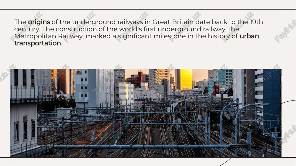 ty. continuous innovations in technology and design are essential to meet these challenges. the operation and maintenance of underground railways present ongoing challenges, including safety regulations, infrastructure upgrades, and passenger capacity. continuous innovations in technology and design are essential to meet these challenges. challenges and innovationschallenges and innovations the architectural design of underground railway stations showcases a blend of historic elegance and modern functionality. from grand victorian structures to contemporary designs, these stations are architectural marvels in their own right. the architectural design of underground railway stations showcases a blend of historic elegance and modern functionality. from grand victorian structures to contemporary designs, these stations are architectural marvels in their own right. the underground railways have contributed to the economic vitality of urban centers by enhancing accessibility and connectivity. they have also stimulated property development and commercial activities in their vicinity. the underground railways have contributed to the economic vitality …