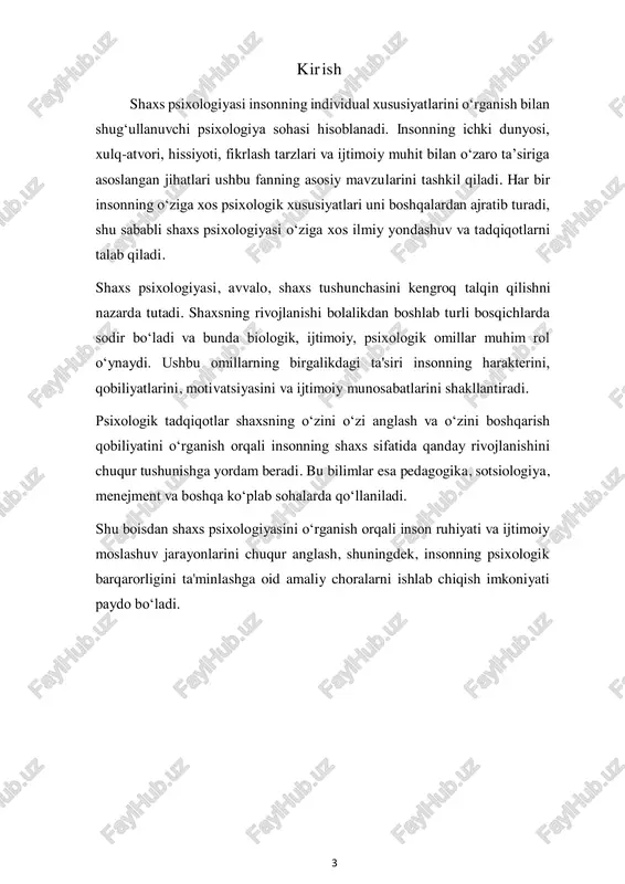 shaxsni ma'lum bir harakat yoki faoliyatga undaydigan kuchdir va u insonning xulq-atvori va qaror qabul qilish jarayonlarini boshqaradi. shaxsning motivatsion tuzilmasini tushunish orqali uning ichki kuchlari, qiziqishlari va qadriyatlari haqida to‘liqroq tasavvurga ega bo‘lish mumkin. motivlar va ehtiyojlar: motivatsiyaning asosini ehtiyojlar tashkil etadi. ehtiyojlar insonda muayyan bir narsa yetishmasligi yoki uni qondirish istagi bilan bog‘liq bo‘lib, bu ehtiyojlar motiv sifatida faoliyatga undaydi. masalan, jismoniy ehtiyojlar (ovqat, suv, uyqu) va psixologik ehtiyojlar (muhabbat, hurmat, tan olinish) motivatsiyaning asosiy manbai hisoblanadi. avraam maslouning ehtiyojlar iyerarxiyasi nazariyasiga ko‘ra, ehtiyojlar 5 darajadan iborat:  fiziologik ehtiyojlar  xavfsizlik ehtiyoji  ijtimoiy ehtiyojlar (sevgi, do‘stlik)  hurmat va e'tirof ehtiyoji  o'zini o'zi anglash ehtiyoji iroda va ongli faoliyat: motivatsiya insonni maqsadga erishish uchun harakatga keltiradi, lekin bu jarayonda iroda ham muhim ahamiyatga ega. iroda — bu shaxsning qiyinchiliklarga bardosh berishi, maqsad sari intilishi va ongli ravishda to‘g‘ri qaror qabul qilishi jarayonini boshqaruvchi ruhiy kuchdir. …