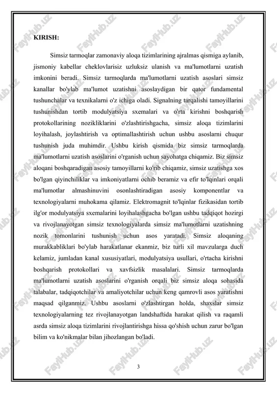 uylar, aqlli shaharlar va sanoat avtomatizatsiyasini taʼminlovchi simsiz aloqa oʻrnatuvchi oʻzaro bogʻlangan sensorlar, aktuatorlar va qurilmalarni oʻrnatishga olib keldi. 3. moslashuvchan tarmoq echimlari: simsiz aloqa o'zgaruvchan muhit va talablarga moslasha oladigan moslashuvchan tarmoq echimlarini taklif qiladi. hodisalar uchun vaqtinchalik tarmoqlarni o'rnatish, uzoq hududlarga ulanishni kengaytirish yoki qurilmalar o'rtasida maxsus aloqani o'rnatish bo'ladimi, simsiz tarmoqlar ko'p qirrali va kengaytirilishini ta'minlaydi. 4. kengaytirilgan mobillik: simsiz aloqa uzluksiz harakatlanish imkonini beradi, bu esa foydalanuvchilarga bog'langan holda erkin harakatlanish imkonini beradi. bu, ayniqsa, doimiy ulanish mahsuldorlik va samaradorlik uchun zarur bo'lgan mobil hisoblash, transport tizimlari va logistika kabi stsenariylarda foydalidir. 5. rivojlanayotgan texnologiyalar: simsiz aloqa 5g, wi-fi 6 va mmwave aloqasi kabi rivojlanayotgan texnologiyalarda innovatsiyalarni keltirib chiqaradi. ushbu yutuqlar yuqori ma'lumotlar tezligi, past kechikish va yuqori ishonchlilikni va'da qiladi, bu kengaytirilgan haqiqat, avtonom transport vositalari va masofaviy sog'liqni saqlash kabi ilovalar uchun yangi imkoniyatlarni ochib beradi. 6. biznes va sanoat ilovalari: biznes va sanoat …