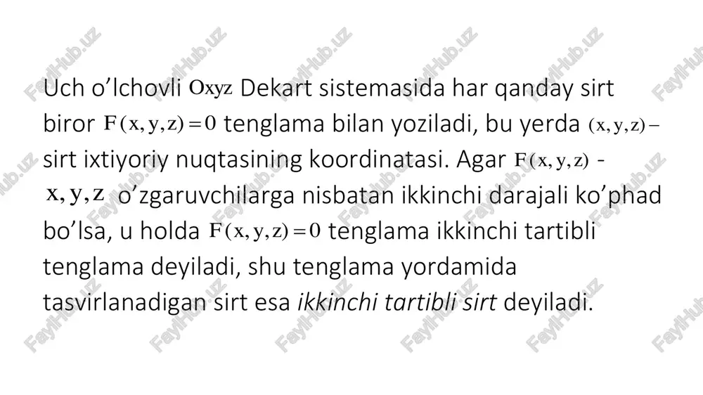 sfera, ellipsoid, bir va ikki pallali giperboloidlar - Page 3