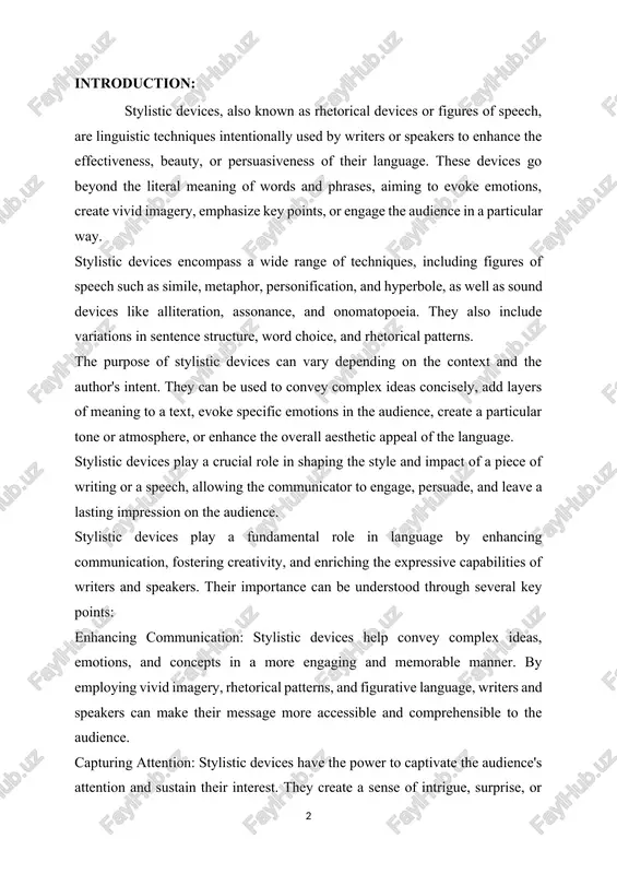 to engage more deeply with the text or speech. creating emotive impact: language enriched with stylistic devices has the ability to evoke strong emotions and resonate with the audience on a deeper level. by using techniques such as metaphor, personification, and imagery, writers and speakers can elicit empathy, sympathy, or inspiration, fostering a more profound connection with their audience. adding depth and nuance: stylistic devices allow writers and speakers to convey layers of meaning and subtle nuances in their language. by choosing specific words, employing rhetorical devices, and crafting intricate sentence structures, they can convey complex ideas, perspectives, and shades of emotion, enriching the depth and texture of the text. fostering creativity and artistry: stylistic devices provide writers and speakers with a toolkit for creativity and self-expression. they enable individuals to experiment with language, play with words, and craft distinctive styles that reflect their unique voice and perspective. this artistic …