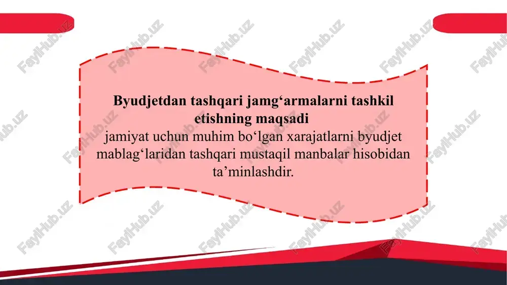 71,2 dar / 170 xar 2. pensiya jamg‘armasi –47 186,3 dar / 43 936,3 xar (budjet tran.14 000,0 ) 3. bandlikka ko‘maklashish davlat jamg‘armasi – 1220 dar / 1212,1 xar 4. davlat qarziga xizmat ko‘rsatish bo‘yicha kafolat jamg‘armasi – 780 dar / 780 xar 5. tez tibbiy yordamni rivojlantirish jamg‘armasi – 86,0 dar / 86,0 xar 6. respublika maqsadli kitob jamg‘armasi – 1154,1 dar / 1154,1 xar 7. xotin-qizlarni va oilani qo‘llab-quvvatlash davlat maqsadli jamg‘armasi – 206,5 dar / 213,0 xar 8. tadbirkorlik faoliyatini qo‘llab-quvvatlash davlat jamg‘armasi – 370 dar / 814,1 xar 2022-yil uchun asosiy parametrlar prognozi, mlrd so’m “el-yurt umidi” jamg‘armasi yil boshiga kutilayotgan qoldiq 1,2 daromadlar prognozi: davlat budjetidan transfertlar 170,0 xarajatlar 170,0 shu jumladan: jamg‘arma stipendiatlarini xorijiy nufuzli ta’lim muassasalarda ta’lim olishini va stajirovkadan o‘tishini tashkil etish 161,0 xorijiy olim va mutaxassislarni, shu jumladan vatandoshlarimizni respublikada mehnat faoliyatini amalga oshirishga jalb etish 3,3 jamg‘armani saqlash bilan …