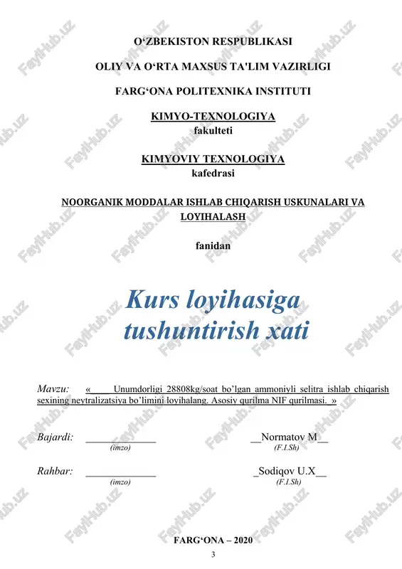ati 2,4 millionlik 828 ta investitsiya loyixasini amalga oshirish xaqida maruzalarida aytib o‘tdilar bundan tashqari maxalliylashtirish dasturi doirasida yangi maxsulot ishlab chiqarish xam yo‘lga qo‘yilmoqda. davlatimiz tomonidan shunchalik ishlar amalga oshirilayotgan davrda biz ham jamiyatimiz taraqqiyotiga o‘zimizning xissamizni qo‘shishimiz lozim, ya'ni yaxshi, malakali kadr bo‘lib yetishib, qurilayotgan zamonaviy korxonalarda ishlash, zamon talabi ila olg‘a qadam bosib yanada yuqori cho‘qqilarni zabt etishdan iborat debo‘ylayman. o‘rta osiyo mintaqasida qishloq xo‘jaligi ishlab chiqarishidagi asosiy muammo mineral o‘g‘itlar yetishmasligidir mineral o‘g‘itlar ishlab chiqaruvchi zavodlar: o‘zbekistonda oltita, qozog‘istonda uchta, turkmanistonda ikkita, qirg‘izistonda va turkmanistonda esa yo‘q. ishlab turgan zavodlar azotli va fosforli o‘g‘itlar ishlab chiqarmoqda. mintaqada kaoiyli ma'danlar zaxirasiga boy bo‘lishiga qaramay birorta kaliyli o‘g‘itlar ishlab chiqaruvchi zavodlar yo‘q. o‘zbekistonda azot, fosfor va kaliyli o‘g‘itlarga bo‘lgan 2005 yildagi talab quyidagicha: 100% li azot 761,82 ming. t. 100% li r2o5 – 518,27 ming.t. va 100% li k2o – 278,12ming.t. 2004 yilda o‘zbekistonda 100% li ozuqa elementlariga …