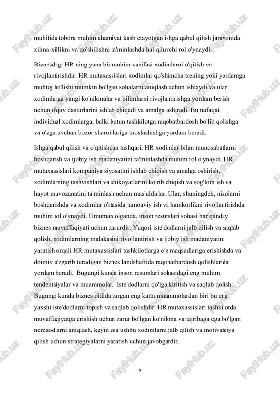 ish uchun o'quv dasturlarini ishlab chiqadi va amalga oshiradi. bu nafaqat individual xodimlarga, balki butun tashkilotga raqobatbardosh bo'lib qolishga va o'zgaruvchan bozor sharoitlariga moslashishga yordam beradi. ishga qabul qilish va o'qitishdan tashqari, hr xodimlar bilan munosabatlarni boshqarish va ijobiy ish madaniyatini ta'minlashda muhim rol o'ynaydi. hr mutaxassislari kompaniya siyosatini ishlab chiqish va amalga oshirish, xodimlarning tashvishlari va shikoyatlarini ko'rib chiqish va sog'lom ish va hayot muvozanatini ta'minlash uchun mas'uldirlar. ular, shuningdek, nizolarni boshqarishda va xodimlar o'rtasida jamoaviy ish va hamkorlikni rivojlantirishda muhim rol o'ynaydi. umuman olganda, inson resurslari sohasi har qanday biznes muvaffaqiyati uchun zarurdir. yuqori iste'dodlarni jalb qilish va saqlab qolish, xodimlarning malakasini rivojlantirish va ijobiy ish madaniyatini yaratish orqali hr mutaxassislari tashkilotlarga o'z maqsadlariga erishishda va doimiy o'zgarib turadigan biznes landshaftida raqobatbardosh qolishlarida yordam beradi. bugungi kunda inson resurslari sohasidagi eng muhim tendentsiyalar va muammolar. iste'dodlarni qo'lga kiritish va saqlab qolish: bugungi kunda biznes oldida turgan eng katta …