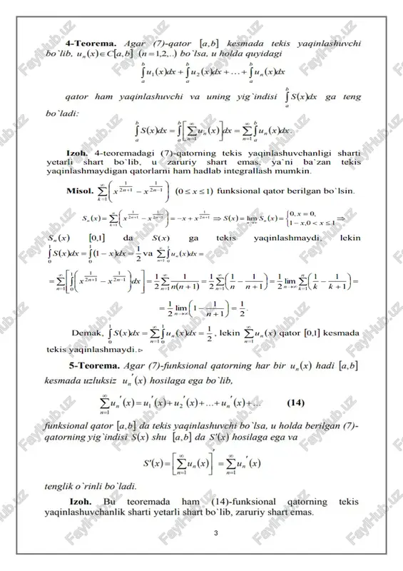 unday qilib, x0=0 nuqta atrofida f(x) funksiyani f(0)+ f’(0)x+ f’’(0)x2+ ... +f(n)(0)xn ko‘phad bilan almashtirish mumkin. natijada funksiyaning x nuqtadagi qiymati uchun f(x) f(0)+ f’(0)x+ f’’(0)x2+ ... +f(n)(0)xn taqribiy formula kelib chiqadi. bu formula yordamida bajarilgan taqribiy hisoblashdagi xatolik |rn(x)| ga teng bo‘ladi. misol. e0,1 ni 0,001 aniqlikda hisoblang. yechish. ex funksiyaning makloren formulasidan foydalanamiz. (1) formulada x=0,1 deb olsak, u holda , masala shartiga ko‘ra xatolik 0,001 dan katta bo‘lmasligi kerak, demak rn(x)= 0). normal taqsimot (1) ga boʻysungan % tasodifiy miqdorning oʻrta qiymati a ga, dispersiyasi a2 ga teng boʻladi: m2; = a, dt, = a2. normal taqsimot x = a nuqtaga nisbatan simmetriyaga ega. oʻzaro bogʻliq boʻlmagan i;,, i;2, ..., !;„ ning taqsimoti (juda keng shartlarda) normal taqsimotga yaqin boʻlishi isbotlangan (qarang limit teoremalar). biror tasodifiy miqdorni katta sondagi oʻzaro bogʻliqmas sabablarning natijasi deb qarash tatbiqlarda koʻp uchraganligi uchun normal taqsimot ehtimollar nazariyasi va tabiatshunoslikda katta ahamiyatga …