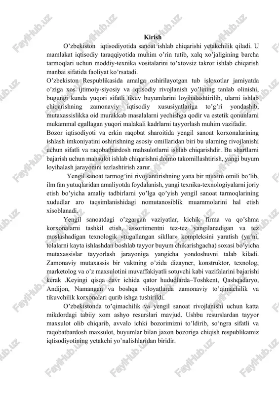 zlar komplekti loyihalanayotgan obyekt vazivasi ; kundalik tananing antropometrik xarakteristikasi; bo’y – p – 160 razmer –og 80 paket material nomi ; ko`ylakbob gazlama loyihalanayotgan buyumga qoyiladigan talablar; kiyimni loyixalash kiyimga qo’yiladigan talablardan boshlanadi. kiyim avvalo iste'molchiga oid sifat ko’rsatkichlariga talab berishi lozim. iste'molchining talabi o’z navbatida quyidagilarga bo’linadi: 1. gigienik talab. 2. ekspluatatsion talab. 3. estetik talab. gigienik talablar deganda, shuni tushuniladiki, kiyimdan foydalanganda kiyim odam sog’lig’iga zarar yetkazmasligi, erkin xarakatlanish vaktida xalaqit bermasligi kerak, ya'ni yozda kiyiladigan kiyimlar yengil, xavo o’tkazuvchan bo’lishi, quyosh nurini qaytaruvchan bo’lishi, namni shimuvchan bo’lishi kerak. bunda gazlama asosiy rol o’ynaydi. kiyim tabiiy tolali gazlamalardan tikilishi talab qilinadi. masalan: paxta, ipak, jun, zig’ir tolali gazlamalar juda yaxshi, gigienik xisoblanadi. ekspluatasion talablar deganda, kiyimning vazifasiga va foydalanish sharoitlariga mosligi, qulayligi, chidamliligi, ishonchliligi, formasining barqarorligi tushuniladi. kiyilish davrida kiyim turli mexanikaviy va biologik ta'sirlarga duch keladi, nam vaqtida buraladi. kiyim ana shu ta'sirlarga chidamli bo’lishi kerak.bunday …