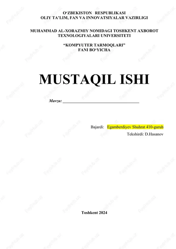 -guruh tekshirdi: d.hasanov toshkent 2024 reja: 1. 2. 3. 4. asosiy qism xulosa foydalanilgan adabiyotlar ro’yxati
