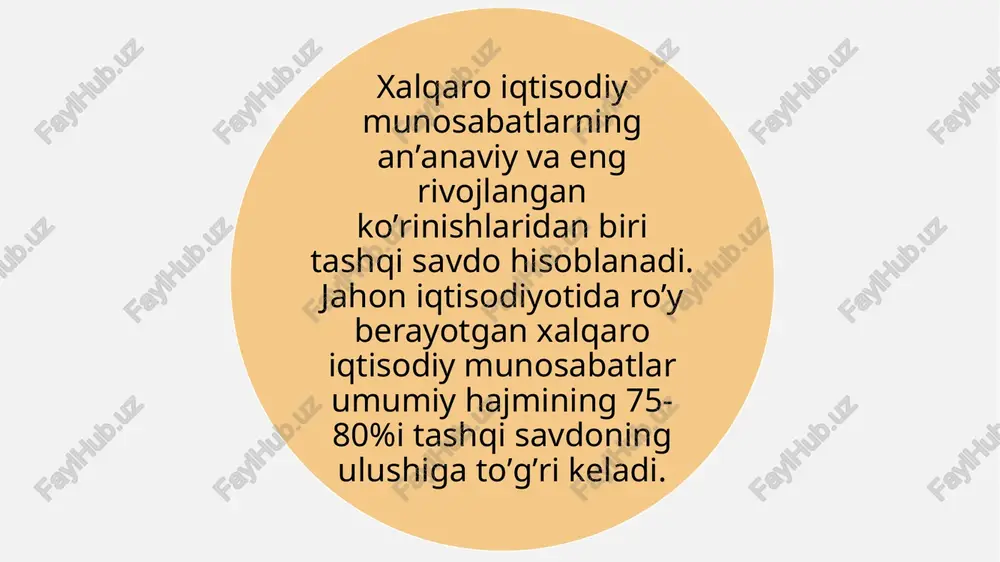 rishlar hind dasturiy ta'minot kompaniyalariga ta'sir qiladi. xuddi shunday, xitoy kabi eksport qiluvchi mamlakatda ishchi kuchi narxining oshishi xitoylik mahsulotlar uchun ko'proq pul to'lashi mumkin. mahalliy savdo bilan taqqoslaganda, bu xalqaro savdoni amalga oshirishning murakkab mexanizmi. bir nechta davlatlar bir-biri bilan savdo qilganda, muayyan iqtisodiy siyosat, valyuta, qonunlar va bozorlar kabi aralashuv elementlari mavjud. turli xil iqtisodiy pozitsiyalarga ega mamlakatlar o'rtasidagi savdo jarayonini takomillashtirish va asoslash uchun ba'zi xalqaro tashkilotlar, masalan jahon savdo tashkiloti (jst) tashkil etildi. ushbu tashkilotlar xalqaro savdoni engillashtirish va rivojlantirish uchun ishlaydi. xalqaro savdoning asosiy maqsadi shundaki, mamlakatlar o'rtasida ma'lum bir millatda etishmasligi mumkin bo'lgan yoki shunchaki mustahkamlashni talab qiladigan turli xil tovar va xizmatlar almashinuvi mavjud bo'lib, ular rivojlanmoqda va bu usul tufayli bu mumkin. bundan tashqari, xalqaro savdo milliy yoki mahalliy savdo deb ataladigan narsalardan farq qiladi. ikkinchisi ikki xil mintaqa yoki davlat o'rtasida, lekin bitta mamlakatdan mahsulot almashinuvini anglatadi va shu bilan ushbu …