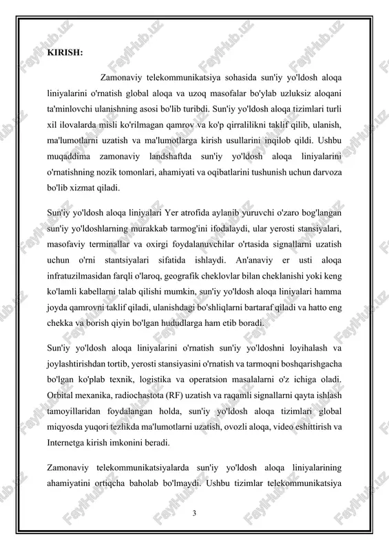iz sun'iy yo'ldosh aloqa liniyalarini o'rnatishning nozik jihatlarini chuqurroq o'rganamiz, asosiy tamoyillarni, texnik muammolarni, operatsion fikrlarni, amaliy qo'llanmalarni va sun'iy yo'ldosh aloqasi landshaftini shakllantiradigan kelajakdagi tendentsiyalarni o'rganamiz. ushbu keng qamrovli tekshiruv orqali biz sun'iy yo'ldosh aloqa tizimlari va ularning global ulanish, aloqa va jamiyat taraqqiyotiga chuqur ta'siri haqida yaxlit tushunchaga ega bo'lishni maqsad qilganmiz. nachalo formi 1. sun'iy yo'ldosh aloqa tizimlarining umumiy ko'rinishi radiorele aloqa tizimlarining umumiy ko'rinishi: radiorele aloqa tizimlari zamonaviy telekommunikatsiya infratuzilmasining asosiy tarkibiy qismi bo'lib, jismoniy kabellarsiz uzoq masofalarga ma'lumotlar, ovozli va video signallarni uzatishni osonlashtiradi. ushbu tizimlar mikroto'lqinli radiochastotalardan uzatuvchi va qabul qiluvchi stantsiyalar o'rtasida ko'rish chizig'ini o'rnatish uchun foydalanadi, bu esa turli muhitlarda tezkor joylashtirish va moslashuvchan ulanish imkonini beradi. ushbu umumiy ko'rinish radiorele aloqa tizimlarining asosiy komponentlari, tamoyillari va qo'llanilishi haqida tushuncha beradi. ishlash tamoyillari : radiorele aloqa tizimlari ko'rish chizig'ining tarqalishi printsipi asosida ishlaydi, bu erda signallar uzatuvchi va qabul qiluvchi stantsiyalar o'rtasida …