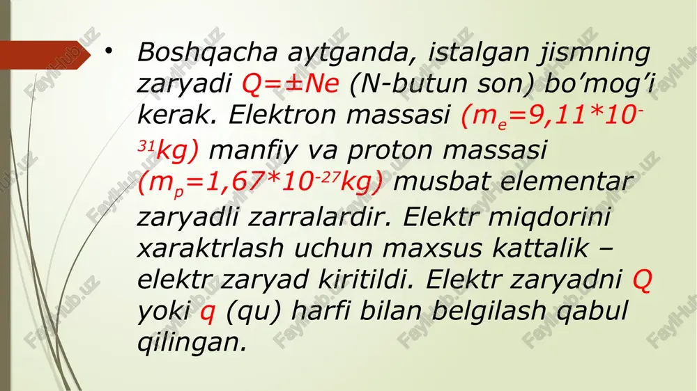 o’lib, turli zaryadlar uchun tortishish (f 0) xarakteriga ega bo’ladi. proporsionallik koeffitsiyenti � si da proporsionallik koeffitsiyenti quyidagiga teng: bu yerda farad(f) – elektr sig’imining birligi. unda kulon qonuni quyidagicha bo’ladi: bu yerda ga elektr doimiysi deyiladi. u fundamental kattalik bo’lib, quyidagiga teng: e’tiboringiz uchun rahmat. image1.jpeg image2.jpeg image3.jpeg image4.png image5.png image6.png image7.jpg image8.jpeg image9.jpeg image10.jpg image11.png image12.png image13.jpg image14.jpeg image15.jpeg /docprops/thumbnail.jpeg