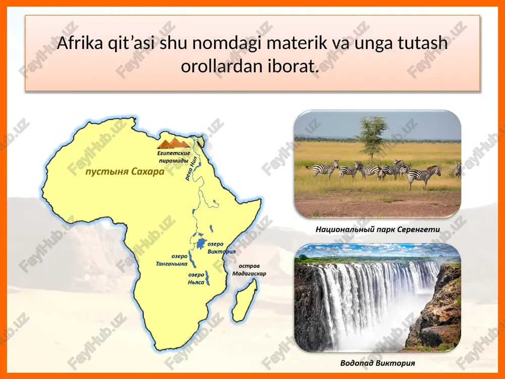 da yetakchilik qiladi. afrikada quruqlik ichkarisida joylashgan jami 16 ta davlat mavjud. ularning qatorida chad, niger, mali, efiopiya, zambiya, botsvana, janubiy sudan kabi yirik davlatlar bor. ko‘l bo‘yidagi tuyalar. chad timbuktu shahri. mali efiopiya jahonning quruqlik ichkarisida joylashgan 44 ta davlatlar orasida aholi soni bo‘yicha yetakchisi hisoblanadi. poytaxt addis-abeba shahri afrika davlatlaridan 51 tasi respublika, 3 tasi (marokash, svazilend (esvatini), le-soto) monarxiya boshqaruv shakliga ega. ma’muriy-hududiy jihatdan afrikadagi 6 ta davlat – nigeriya, efiopiya, sudan, janubiy sudan, somali, komor orollari – federativ hisoblanadi. afrika davlatlari boy va xilma-xil tabiiy resurslari, ayniqsa, mineral boyliklari bilan ajralib turadi. neft va tabiiy gaz zaxiralariga nigeriya, jazoir, liviya, angola, gabon, kongo davlatlari boy. qit’ada eng katta ko‘mir zaxiralari bilan jar ajralib turadi. jar, namibiya, botsvana, zam-biya, kdr, niger va boshqa ko‘plab afrika davlatlari rangli, qimmatbaho va radioaktiv metallar, olmosning yirik konlari bilan mashhur. afrikada keng tarqalgan tabiat zonalari savanna, chalacho‘l, cho‘l hamda nam ekvatorial …