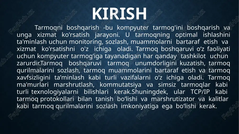 ri turli xil cisco telekommunikatsiya uskunalarini (kalitlar, marshrutizatorlar, ip telefonlar, shlyuzlar, serverlar, cisco asa xavfsizlik devori va boshqalar) sozlash imkonini beradi (deyarli). interfeys sodda va tushunarli bo‘lib, tarmoq texnologiyalari yokicisco uskunalari bo‘yicha chuqur bilimga ega bo‘lsangiz ham packet tracer’da oddiy tarmoqlarni yaratishingiz va sozlashingiz mumkin. ko'pchilik ushbu dasturdan tarmoqlarni loyihalash va simulyatsiya qilish, talabalarni o'qitish, ccna/ccnp sertifikatlash imtihonlariga tayyorgarlik ko'rish va cisco uskunasida tarmoq muammolarini topish va muammolarni bartaraf etish bo'yicha amaliy ko'nikmalarga ega bo'lish uchun foydalanadi. dastur oynasining yuqori qismi klassik uslubda yaratilgan bo'lib, unda ortiqcha narsa yo'q (fayl operatsiyalarining asosiy funktsiyalari, harakatlarni bekor qilish, masshtablash, saqlash, nusxalash).oynaning o'ng tomonida joylarni belgilash, ajratib ko'rsatish, ob'ektlarni o'chirish va ko'chirish funktsiyalari mavjud.pastki qismida tarmog'ingizni yaratish uchun ishlatiladigan asosiy cisco packet tracer vositalari mavjud. dasturning pastki chap burchagida har xil turdagi tarmoq uskunalari (kalitlar, marshrutizatorlar, telefonlar, shlyuzlar, serverlar, hublar, simsiz manbalar, tarmoq xavfsizligi qurilmalari, wan ulanish emulyatsiyasi, kompyuterlar, printerlar, televizorlar, mobil telefonlar …