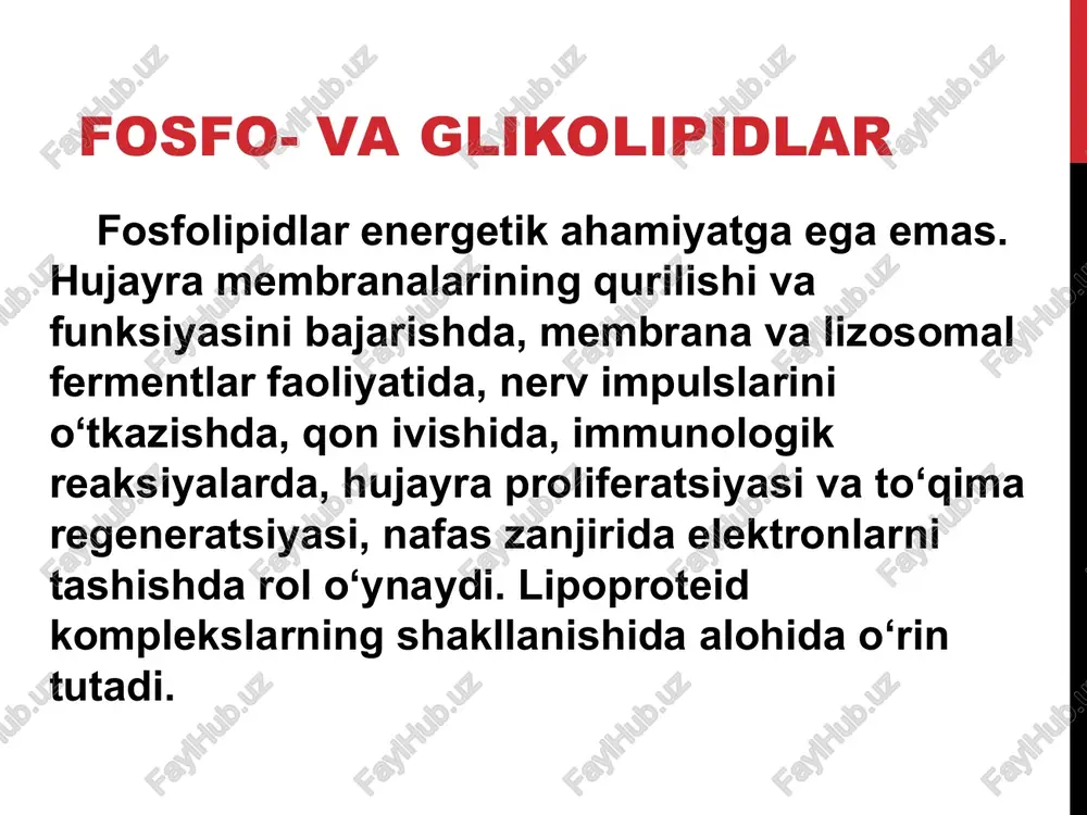 intezining boshqarilishi gmg-koa reduktaza fermenti orqali boshqariladi. uning sintezida sutkalik o‘zgarishlar kuzatilgan: yarim kechasi ertalabki soatlarga nisbatan ko‘proq sintezlanadi. insulin va tireoid gormonlar ta’sirida gmg-koa reduktaza faoligi ortadi. ochlikda, tireiodektomiyada, glukagon va glukokortikoidlar kiritilganda gmg-koa reduktaza faoligi pasayadi. xolesterin sintez tezligi ovqat bilan tushayotgan xolesterin miqdoriga bog‘liq. 1 sutkada 2-3 g xolesterin qabul qilish xolesterinning endogen sintezini to‘xtatadi. xolesterin sintezining tezligi manfiy teskari aloqa mexanizmi bo‘yicha idora etiladi. idora etishning asosiy nuqtasi mevalonat kislota hosil bo‘lish reaktsiyasi – xolesterin sintezi yo‘lining birinchi xos reaktsiyasidir: xolesterin gmg-koa-reduktazani ingibirlab, uning sintezini susaytirish orqali, mahallalarda uning o‘z xolesterini deyarli butunlay sintezlanmay qoladi. xolesterin efirlarini hosil bo‘lishi xolesterinning gidroksil guruhiga lxat fermenti ishtirokida atsil-koa yoki fx dan yog‘ kislota qoldig‘ini birikishi bilan boradi. xolesterin miqdorining yoshga bog'liqligi ko'rsatkichlar biolo-gik ma-terial xalqaro birligi si sistemasi birligi umumiy xolesterin yangi tubilganlar 0-1 oy 1-12 oy 1-12 yosh kattalar qon zardobi 27,5-59,0 mg% 26,0-50,0 mg% 20,0-53,0 mg% …