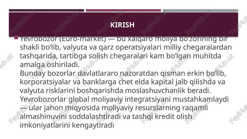 - davlat va davlat kafolatli qimmatli qogʻozlar: 55 % (€7,7 trln, ecb maʼlumotlari) - moliyaviy institutlar (banklar va fondlar): 30 % (€4,2 trln, afme q1 2025) - korporativ emitentlar (nofinans): 15 % (€2,1 trln, shu jumladan utilities 25 %) - supranasionallar (eib, esm): €1,06 trln (eu-bonds €540 mlrd, esm €270 mlrd, eib €250 mlrd) - non-yevro zonasi korporatsiyalari: €100 mlrd (2025 yil emissiyasi, oʻtgan 5 yil oʻrtachasidan +212 %) - sektor boʻyicha: financials 37 %, consumer discretionary 20 %, communications 19 % (fitch ratings) - green va sustainable emitentlar: 28 % (umumiy korporativdan, afme) - mamlakat boʻyicha: fransiya 25 %, germaniya 20 %, aqsh korporatsiyalari 19 % (ishares etf) - jinsiy taqsimot: bb reytingli 65 % (yuqori daromadli, alliancebernstein) - yillik oʻzgarish: +7,4 % (2024 dan 2025 ga, eu+uk emissiyasi €1,019 mlrd dan €1,096 mlrd ga) valyuta boʻyicha taqsimot (2025 yil prognozi) - yevroda chiqarilgan: 62 % (€8,68 trln, ecb) …