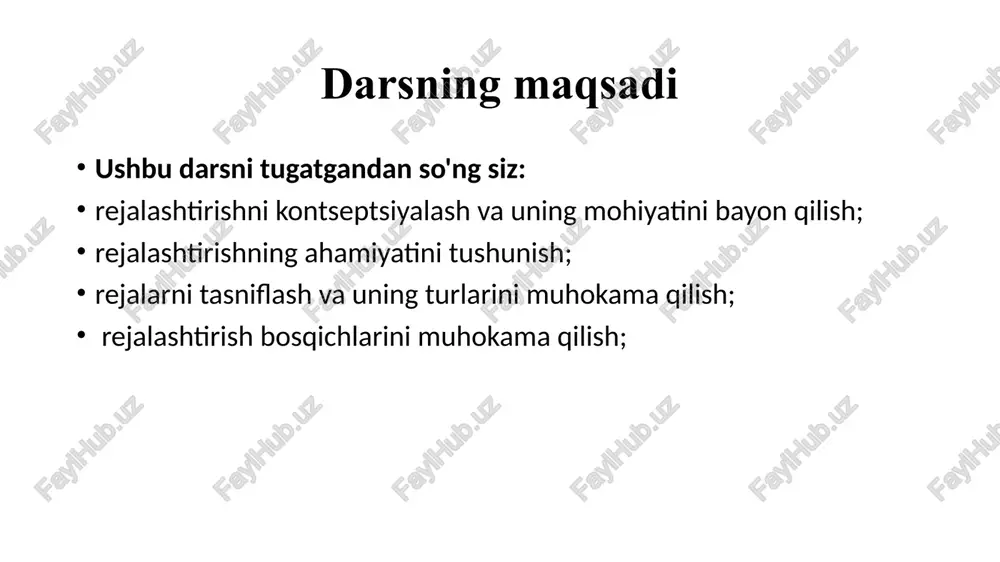 ko'proq yoki kamroq rejalashtirishni amalga oshirishi mumkin, ammo menejer qandaydir yoki miqdorni rejalashtirishi kerak. weihrich va koontzning fikriga ko'ra, “barcha menejerlar, prezidentlardan tortib birinchi darajali supervayzerlargacha - rejalashtirish.” rejalashtirishning ahamiyati rejalashtirishni qo'llab-quvvatlash uchun ham kontseptual, ham amaliy sabablar ilgari suriladi. menejerlar tomonidan tizimli rejalashtirishni qo'llab-quvvatlovchi ikkita kontseptual sabab - cheklangan resurslar va noaniq muhit. resurs tanqisligi bugungi kunda har qanday tashkilot uchun juda muhim masala. moddiy, moliyaviy va inson resurslari cheksiz va arzon bo'lganda rejalashtirishga ehtiyoj qolmas edi. xususiy biznesda ham, davlat idoralarida ham rejalashtiruvchilar aqlli rejalashtirish orqali cheklangan resurslarini kengaytirishlari kerak. aks holda, isrofgarchilikka yo‘l qo‘ymaslik narxlarning oshishiga, jiddiy tanqislikka va aholining katta noroziligiga sabab bo‘lardi. ikkinchi eng muhim kontseptual sabab shundaki, tashkilotlar o'z vazifalarini bajarish jarayonida doimo atrof-muhit noaniqligiga duch kelishadi. tashkilotlar ushbu muammoni asosan xavfsizlik choralarini rejalashtirish orqali hal qilishadi. ba'zi tashkilotlar bu ishni boshqalarga qaraganda yaxshiroq bajaradilar, chunki ular tashkilotning bevosita nazorati ostida bo'lmagan atrof-muhit omillariga …