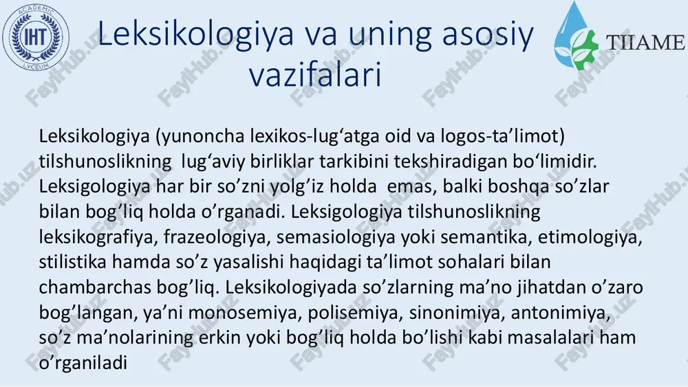 ardan tarkib topgan ba’zi paronimlardagi undoshlarning talaffuz o‘rni va usuliga ko‘ra bir xilligi ularni omofonlarga yaqinlashtiradi. masalan: burch-burj, dars-darz, qars-qarz. biroq aksariyat paronimlarda bunday undoshlar jarangli-jarangsiz juftlik bo‘lmay, hosil bo‘lishi o‘rniga ko‘ra o‘xshashlikka asoslanadi. sinonimlar sinonimlar(yunoncha synonimon-bir xil nomli so‘zidan olingan) fonetik tarkibi har xil, ma’nolari bir xil yoki bir-biriga yaqin bo‘lgan so‘zlardir. ma’nodoshlikning so‘zlar asosida yuzaga kelgan turi leksik (lug‘aviy) sinonimlar deyiladi. sinonimlar yuzaga kelishi va ma’nolariga ko‘ra quyidagi turlarni tashkil qiladi: 1. to‘liq (sof) sinonimlar. aynan bir tushunchani anglatish va nutq jarayonida biri o‘rnida ikkinchisini ishlatish mumkinligi bilan ajralib turadi. ular ko‘pincha boshqa tillardan kirib kelgan o‘zlashma so‘zlarning o‘zbekcha so‘zlar bilan ma’nodoshligi asosida hosil bo‘ladi: 2. ma’noviy sinonimlar. bir-biridan nozik ma’nolari ya’ni ijobiy, salbiyligi yoki uslubiy va boshqa jihatdan farqlanuvchi ma’nodosh so‘zlardan tashkil topadi. 3. shartli sinonimlar. muayyan matndagina ma’nodoshlikka ega bo‘ladigan sinonim so‘zlardir. ular ko‘pincha she’riyatda kuchli his-tuyg‘u ifodalovchi vositalar sifatida qo‘llaniladi antonimlar antonimlar (yunoncha anti-zid, onoma-nom …