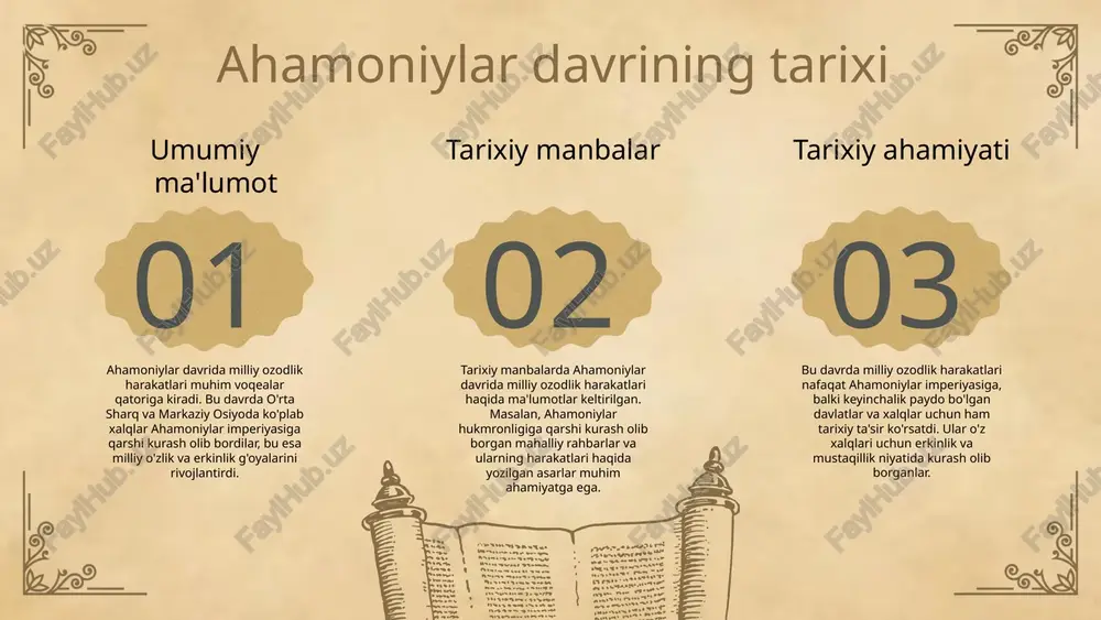 harakatlarining sabablarini kashf etish milliy ozodlik harakatlari milliy ozodlik harakatlari - bu xalqlarning o'z mustaqilligini va erkinligini talab qiluvchi harakatlar yig'indisi. ushbu harakatlar ko'pincha ijtimoiy adolatsizlik, iqtisodiy nohaqlik va siyosiy repressiyalarga qarshi yo'naltirilgan bo'ladi. harakatlarning kelib chiqishi milliy ozodlik harakatlarining kelib chiqishi ko'plab faktorlarga bog'liq. ularning paydo bo'lishida urushlar, mustamlakachilik, iqtisodiy qiyinchiliklar va milliy ongning o'sishi kabi omillar muhim rol o'ynaydi. tarixiy kontekstni ko'rib chiqish tarixiy kontekstda, ahamoniylar davrida milliy ozodlik harakatlari o'z ildizlarini qadimgi urushlar va xalqaro munosabatlardan olib, ko'plab xalqlarning o'z erkinligi uchun kurashini kuchaytirdi. bu harakatlar, shuningdek, ijtimoiy va madaniy o'zgarishlarga ham olib keldi. 01 02 03 milliy ozodlik harakatlari va iqtisodiy muammo iqtisodiy muammolar milliy ozodlik harakatlari uchun muhim turtki bo'lib xizmat qildi. ahamoniylar davrida soliq yuklari va iqtisodiy qiyinchiliklar xalqlarning noroziligini kuchaytirdi. resurslarning notekis taqsimoti ijtimoiy adolatsizlikni kuchaytirib, odamlarni o'z huquqlarini talab qilishga undadi. bu holat milliy ozodlik harakatlarining kuchayishiga sabab bo'ldi. iqtisodiy inqirozlar harakatlarga …