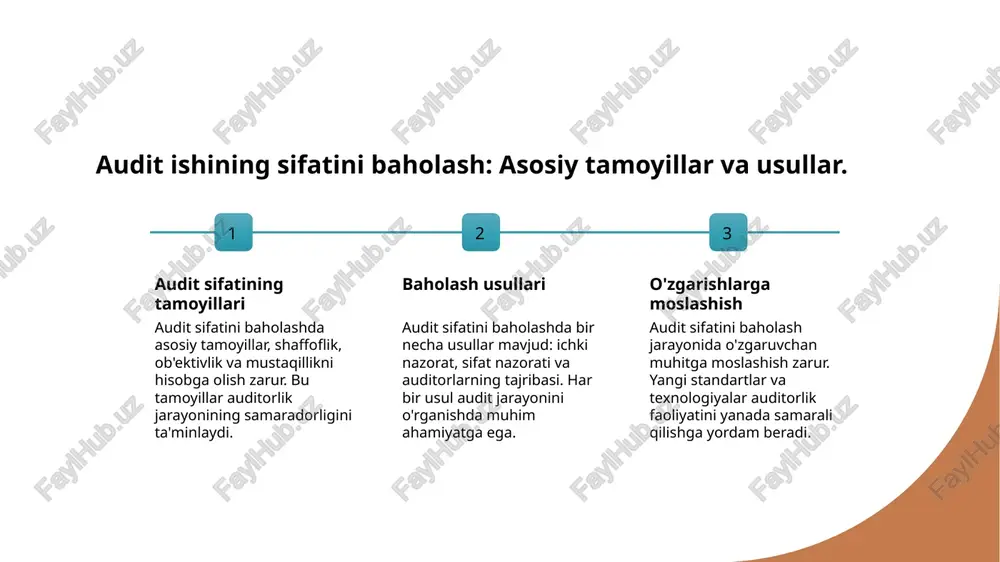 udit samaradorligini baholash uchun asosiy ko'rsatkichlar: vaqt, xarajatlar, aniqlik va auditorlarning malakasi hisobga olinadi. samaradorlikni o'lchashda metriklar, masalan, qayta tekshirish foizi va muammolarni hal qilish vaqti, audit sifatini yaxshilashga yordam beradi. audit jarayonida samaradorlikni oshirish strategiyalari. audit jarayonida samaradorlikni oshirish uchun bir nechta strategiyalarni qo'llash zarur. birinchidan, rejalashtirish va tayyorgarlik jarayonlarini yaxshilash, ikkinchidan, auditorlarning malakasini oshirish va uchinchidan, zamonaviy texnologiyalarni joriy etish muhimdir. bu usullar audit sifatini yaxshilaydi va moliyaviy hisobotlarda oshkoralikni ta'minlaydi. photo by markus spiske on unsplash audit amaliyotlarida xato va kamchiliklarni aniqlash usullari. xato tahlili audit amaliyotlarida xatolarni aniqlash uchun tahlil usullari, masalan, statistik tahlil va pastki nazorat, samarali natijalar beradi. kamchiliklarni aniqlash audit jarayonida kamchiliklarni aniqlashda ichki hujjatlar va moliyaviy ko'rsatkichlarni tekshirish muhimdir, bu esa shaffoflikni ta'minlaydi. tekshirish metodlari tekshirish usullari, masalan, kuzatuv va muvofiqlikni baholash orqali audit amaliyotlaridagi xato va kamchiliklarni aniqlash jarayonini osonlashtiradi. moliya hisobotlarida audit samaradorligini ta'minlash. moliya hisobotlarining roli moliya hisobotlari audit …