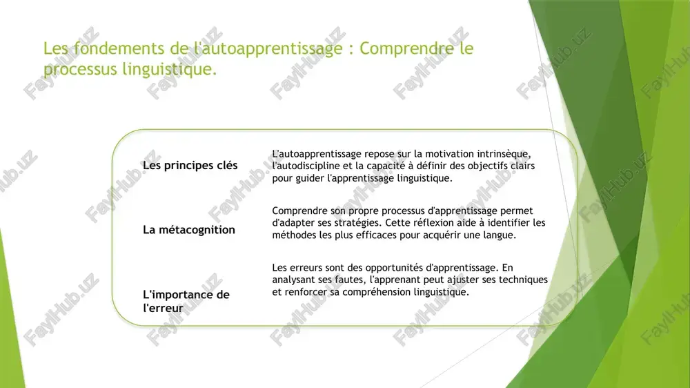 tives, permettant aux apprenants d'accéder à des exercices adaptés à leur niveau et à leur rythme. 2 plateformes en ligne des plateformes comme coursera et edx proposent des cours de langues animés par des experts, complétés par des vidéos, des quiz et des forums de discussion pour interagir. 3 ressources multimédias l'utilisation de podcasts, de chaînes youtube et de films en version originale permet une immersion culturelle, améliorant la compréhension orale et rendant l'apprentissage plus engageant. approches immersives : apprendre par la culture et l'expérience. 01 immersion culturelle s'immerger dans une culture permet d'apprendre une langue de manière authentique, en vivant la langue au quotidien à travers ses traditions et ses pratiques. 02 expériences éducatives participer à des événements culturels, comme des festivals ou des ateliers, crée des opportunités d'apprentissage interactif, renforçant ainsi la compréhension linguistique et culturelle. 03 échanges linguistiques les échanges avec des locuteurs natifs, que ce soit …