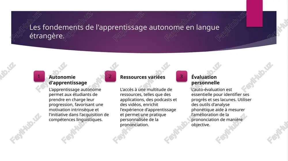 te et expose les apprenants à différents accents. 03 écoute active l'écoute active implique de se concentrer sur les sons et les intonations, facilitant ainsi la mémorisation et l'amélioration de la prononciation. 04 exercices pratiques intégrer des exercices pratiques basés sur les podcasts, comme la répétition ou l'ombre, aide à renforcer l'articulation et la fluidité linguistique. techniques de répétition espacée pour renforcer la mémoire phonétique. importance de la répétition la répétition espacée permet de renforcer la mémoire phonétique en facilitant l’assimilation de nouveaux sons, rendant l'apprentissage plus durable et efficace. méthode de leitner la méthode de leitner utilise des cartes mémoire classées par difficulté. les cartes plus difficiles sont révisées plus souvent, optimisant ainsi le processus d'apprentissage phonétique. intervalle optimal les recherches montrent que des intervalles de révision de 1, 3, puis 7 jours sont idéaux pour ancrer les nouvelles prononciations dans la mémoire à long terme. utilisation des applications …