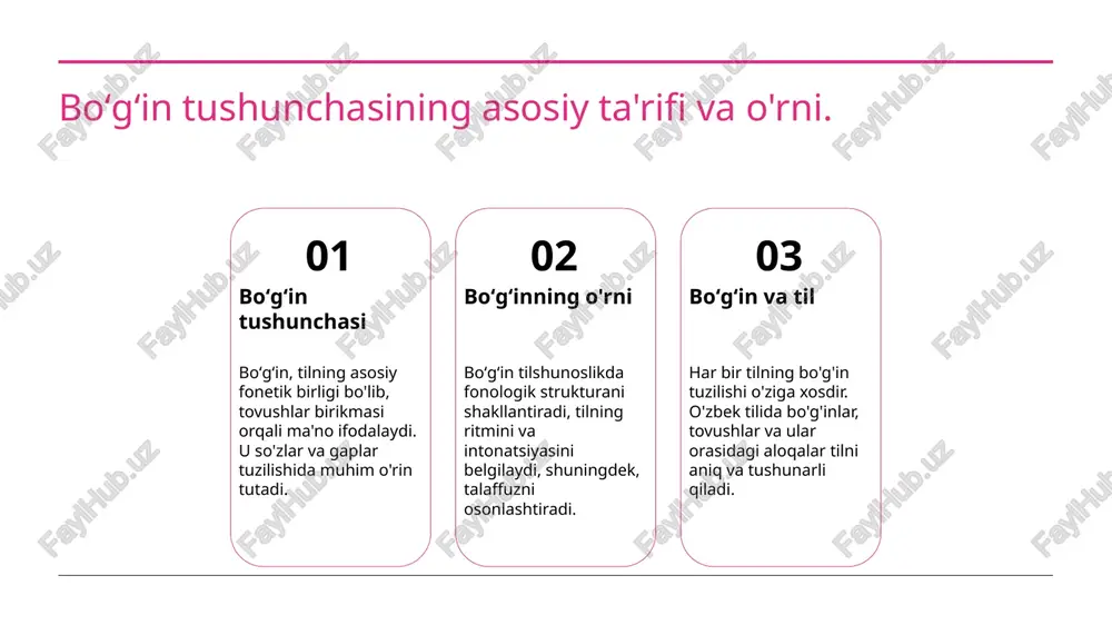 va ularning o‘zaro aloqasi. oʻzbek tilida boʻgʻinlar, soʻzning asosiy tarkibiy qismi bo‘lib, ularning o‘zaro aloqasi tilning fonetik strukturasi va ma'no hosil qilishida muhim ahamiyatga ega. boʻgʻinlar birikmasi soʻzning talaffuzini va tushunilishini belgilaydi. ular quyidagi turlarga bo‘linadi: - ochik va yopiq bo'g'inlar - syllabalik va konsonantal bo'g'inlar. photo by todd brogowski on unsplash boʻgʻin turlarining tilshunoslikdagi roli va ta'siri. 1 boʻgʻin turlarining tasnifi - boʻgʻin turlari, fonologik struktura asosida, ochiq va yopiq bo‘g‘inlarga bo‘linadi. ularning tasnifi tilshunoslikda muhim ahamiyatga ega. 2 nozik tilshunoslik - boʻgʻin turlari, tilshunoslikda so‘zning ma’nosini va strukturasini tushunishda asosiy rol o‘ynaydi. bu, fonetik xususiyatlarni aniqlashga yordam beradi. 3 oʻzbek tiliga ta'siri - oʻzbek tilida boʻgʻinlar turlari, talaffuz va yozuvda muhim rol o‘ynaydi. ular, mahalliy dialektlar va madaniyatni aks ettiradi. oʻzbek tilida boʻgʻinlarning asosiy tuzilishi va xususiyatlari. 1 asosiy tuzilishi oʻzbek tilidagi boʻgʻinlar bir yoki bir nechta tovushdan tashkil topgan, ularning tuzilishi oddiy va murakkab boʻlishi mumkin. 2 …