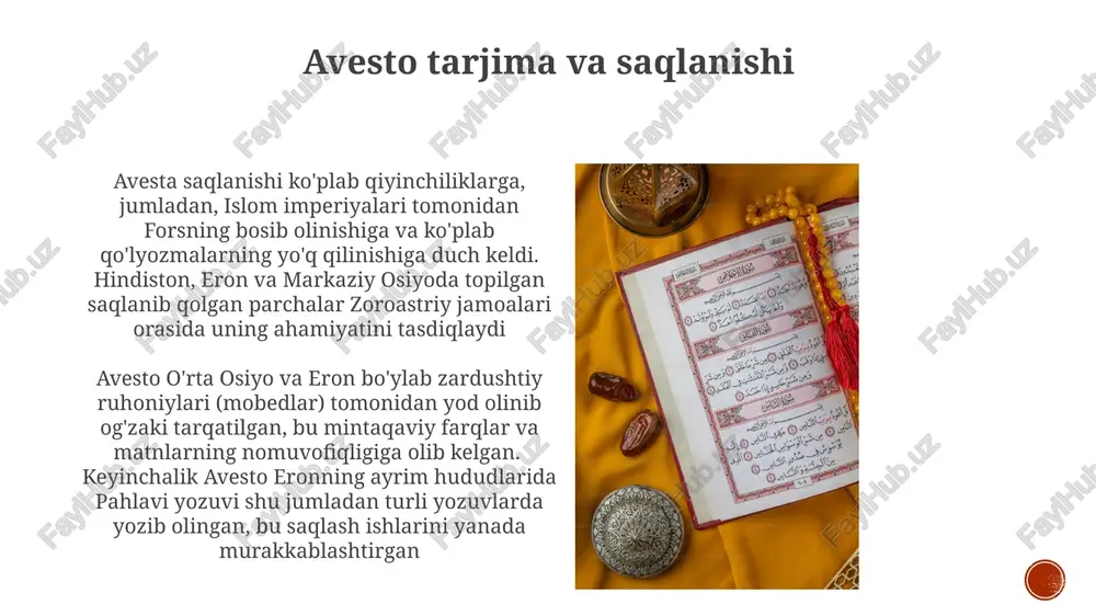 to tillari avestoda dini terminlar (masalan, ahura mazda, amesha spentalar, yazatalar) keyinchalik fors tilining diniy lug‘atiga sezilarli ta’sir ko‘rsatib, buyuk eron va undan tashqarida (masalan, sanskrit va hozirgi fors, tojik, kurd tillarida) ko‘plab tillarga ta’sir ko‘rsatgan avesto va fors madaniyati avesto (mil. av. 1400-1000) qadimgi zardushtiy matnlari to'plami eron va markaziy osiyo (turan) madaniyatlariga, ularning tillariga, dinlariga va huquqiy tizimlariga, fors, midiyo, baktriya va sog'diyona kabi hududlarda katta ta'sir ko'rsatgan avestoda bayon etilgan zardushtiylik, yaxshilik (ahura mazda) va yomonlik (angra mainyu) o'rtasidagi kosmik kurashni ta'kidlovchi dualistik dunyoqarashga ega bo'lib, fors san'ati, adabiyoti (masalan, firdavsiyning shohnoma) va falsafasiga ta'sir ko'rsatgan avesto: muqaddas matn avesto qismlarining aniq vaqti va muallifligi boʻyicha olimlar bahslashib kelmoqdalar, matn tanqidi turli hududlardagi (jumladan, zardushtiy jamoalari yashagan hindiston) koʻplab qoʻlyozmalarni oʻz ichiga oladi. avesto parchalanib ketganligi bu jarayonni murakkablashtiradi, vaqt oʻtishi bilan yoʻqotilish yoki yoʻq qilinishini koʻrsatadi avesto – qadimgi zardushtiy matnlar to'plami – miloddan avvalgi 550 …