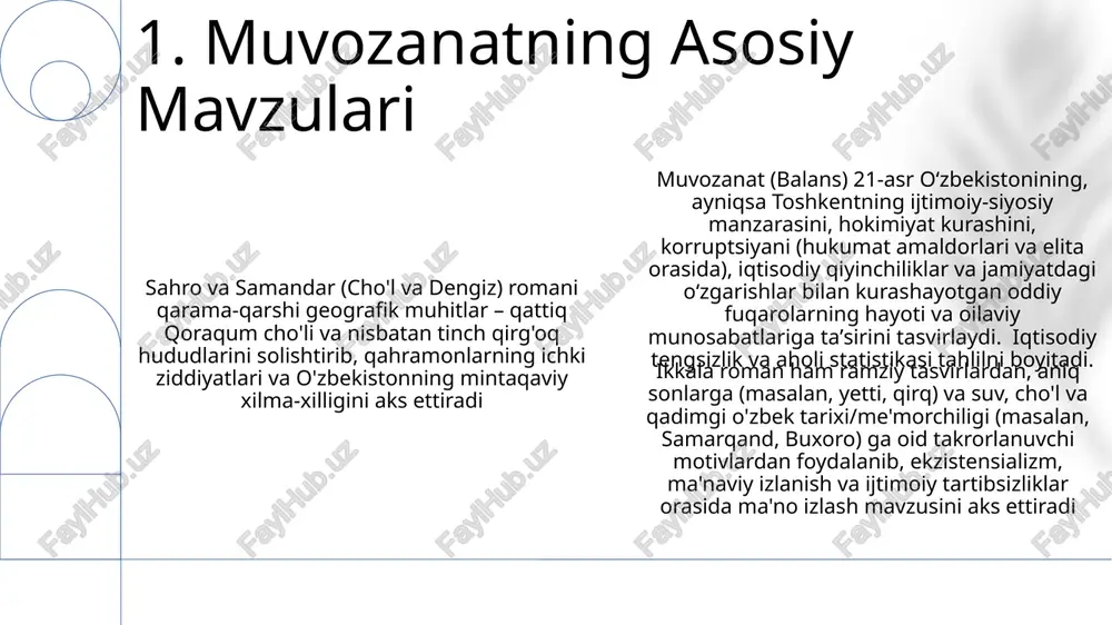 g'bek hamdamning sovet davri tarbiyasi uning realizm uslubiga ta'sir qilib, sssrdan keyingi ijtimoiy o'zgarishlarni aks ettiradi. "muvozanat" (2006) asari samarqand va toshkentdagi kuch dinamikasida harakat qiluvchi qahramonlarni tasvirlab, siyosiy fitna va post-sovet o'zbekistonining ijtimoiy yorilishlarini o'rganadi. "sabo va samandar" (2010) — "muvozanat"ning mavzuviy davomini o'zida aks ettirib, o'zbekistonning zamonaviy shakllanishini belgilovchi tarixiy voqealarga ishora qilgan holda, markaziy osiyo landshaftlariga qarshi avlodlar to'qnashuvi va ijtimoiy o'zgarishlarni ko'rsatadi hamdamning asarlari o'zbek adabiyoti, ayniqsa realizm va sovet davri yozuvchilarining ijtimoiy tanqidga ta'siri asosida yaratilgan. romanlarida ijtimoiy muammolarni tanqid qilish uchun ramz va allegoriya keng qo'llanilib, o'zbek hayoti va geografik joylarning tafsilotli tasvirlari bilan kuchli obrazlar yaratilgan. 6. muallif tarixi va ta'siri sabo va samandar (2000-yillar), buxoro va xiva kabi turli hududlarda bir-biriga bog'liq bo'lmagan voqealarni uyg'unlashtirib, noxush xronologik tuzilmadan foydalanadi, shaxs, xotira va tarix mavzusini ramziy tasvirlar va majoziy til orqali ochib beradi. muvozanat (90-yillar), ong oqimi va xotiralar orqali, samarqand va toshkentda …