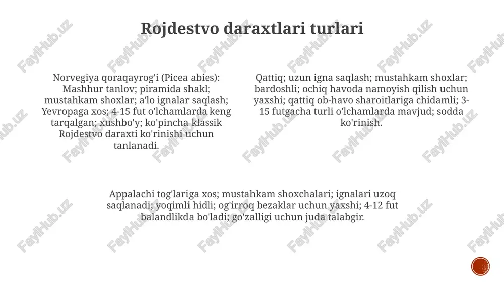 llar: 2023 yil tendentsiyasi – bruklindan (nyu-york) olingan eski yog'och poddonlardan, nyu-yorkdagi strand kitob do'konidan olingan eski kitoblardan yoki hatto san-frantsiskodagi velosiped do'konlaridan olingan tashlangan velosiped qismlaridan tayyorlangan yangi rojdestvo daraxtlari interaktiv o'rnatmalar: texnologiyalarni qo'llagan interaktiv rojdestvo daraxtlari paydo bo'lmoqda. oddiy tuzilmaga proyeksiya xaritalash (epson proyektorlaridan foydalanib), bayram manzaralari yoki shaxsiylashtirilgan xabarlarni namoyish etishni o'ylab ko'ring. yoki teginishga reaksiya beradigan, dinamik yorug'lik shousi yaratadigan (arduino-asoslangan tizimlar) sensorlar o'rnatilgan daraxtni ko'rib chiqing ramziylik va tarix uchburchak shakl ramziy ma'noda muqaddas uchlikni (ota, o'g'il, muqaddas ruh) ifodalaydi. bezallar – yulduzlar (betlehem yulduzi), farishtalar, diniy shaxslar va shamchalar – diniy rivoyatlar va e'tiqodlarni aks ettiradi qadimgi butparast an'analar (quyoshga sig'inish, qishki quyosh turish bayramlari) masihiy ramzlar bilan uyg'unlashdi. yorug'lik (dastlab sham, keyinroq elektr chiroqlari) masihning "olam nuru" ekanligini ifodalaydi. an'ana ko'chish, savdo va madaniy almashinuv orqali yevropa va undan tashqariga tarqaldi doim yashil daraxtlar qadimgi misr, rim (saturnaliya bayramlari) va german xalqlarida (yul) …