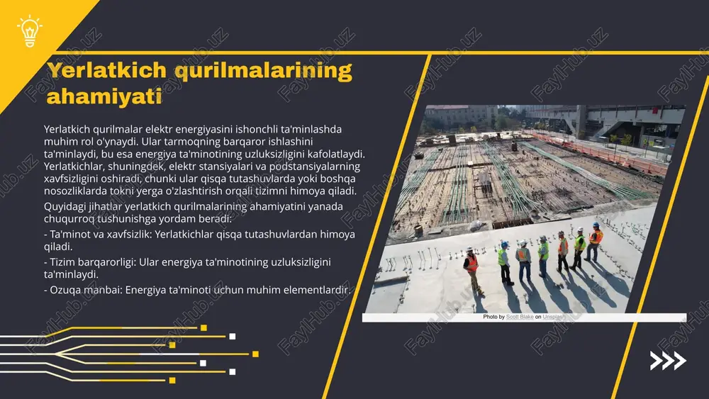 90% samaradorlikka erishgan, bu esa ularni an'anaviy energiya manbalaridan ajratib turadi. zamonaviy texnologiyalar, masalan, avtomatik nazorat tizimlari va yangi materiallar, yerlatkich qurilmalarining samaradorligini yanada oshirishga yordam bermoqda. ushbu innovatsiyalar energiya iste'molining kamayishi va ishlab chiqarish jarayonlarining optimallashtirilishiga olib kelmoqda. kelajak va rivojlanish imkoniyatlari yerlatkich qurilmalari elektr stansiyalari va podstansiyalarda muhim rol o‘ynaydi. ular elektr tizimlarining xavfsizligini ta'minlaydi va ishlash samaradorligini oshiradi. innovatsion texnologiyalar yordamida yerlatkich qurilmalarining hisoblash usullari yangilanmoqda, bu esa ish jarayonini yaxshilaydi. barqaror rivojlanish nuqtai nazaridan, yerlatkich qurilmalari ekologik muvozanatni saqlashda yordam beradi. ular yerga o‘tkazish orqali, zaruriy energiya xavfsizligini ta'minlaydi va atrof-muhitga salbiy ta'sirni kamaytiradi. energiya samaradorligini oshirish uchun yangi usullar va dasturlar ishlab chiqilmoqda. masalan, zamonaviy yerlatkich tizimlari yordamida energiya yo‘qotishlarini kamaytirish mumkin. bunday yondashuvlar energiya xarajatlarini kamaytiradi va umumiy samaradorlikni oshiradi. photo by scott blake on unsplash hisoblash usullari elektr stansiya va podstansiyalarning yerlatkich qurilmasini hisoblashda bir necha asosiy usullar mavjud. bularga matematik hisob-kitoblar, simulyatsiya …